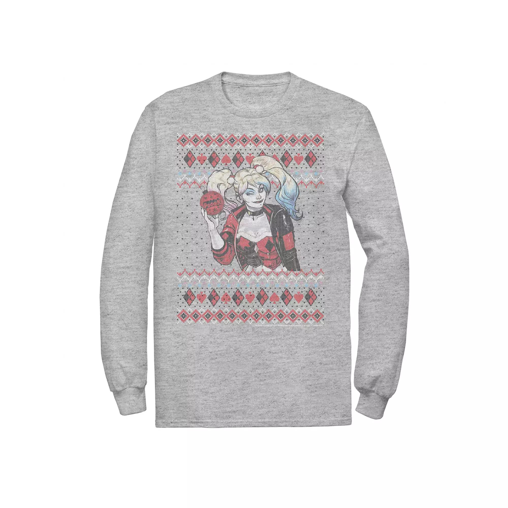 Mens Batman Harley Quinn Ornament Knit Style Tee, Men's, Size: Small, Athletic Grey Product Image