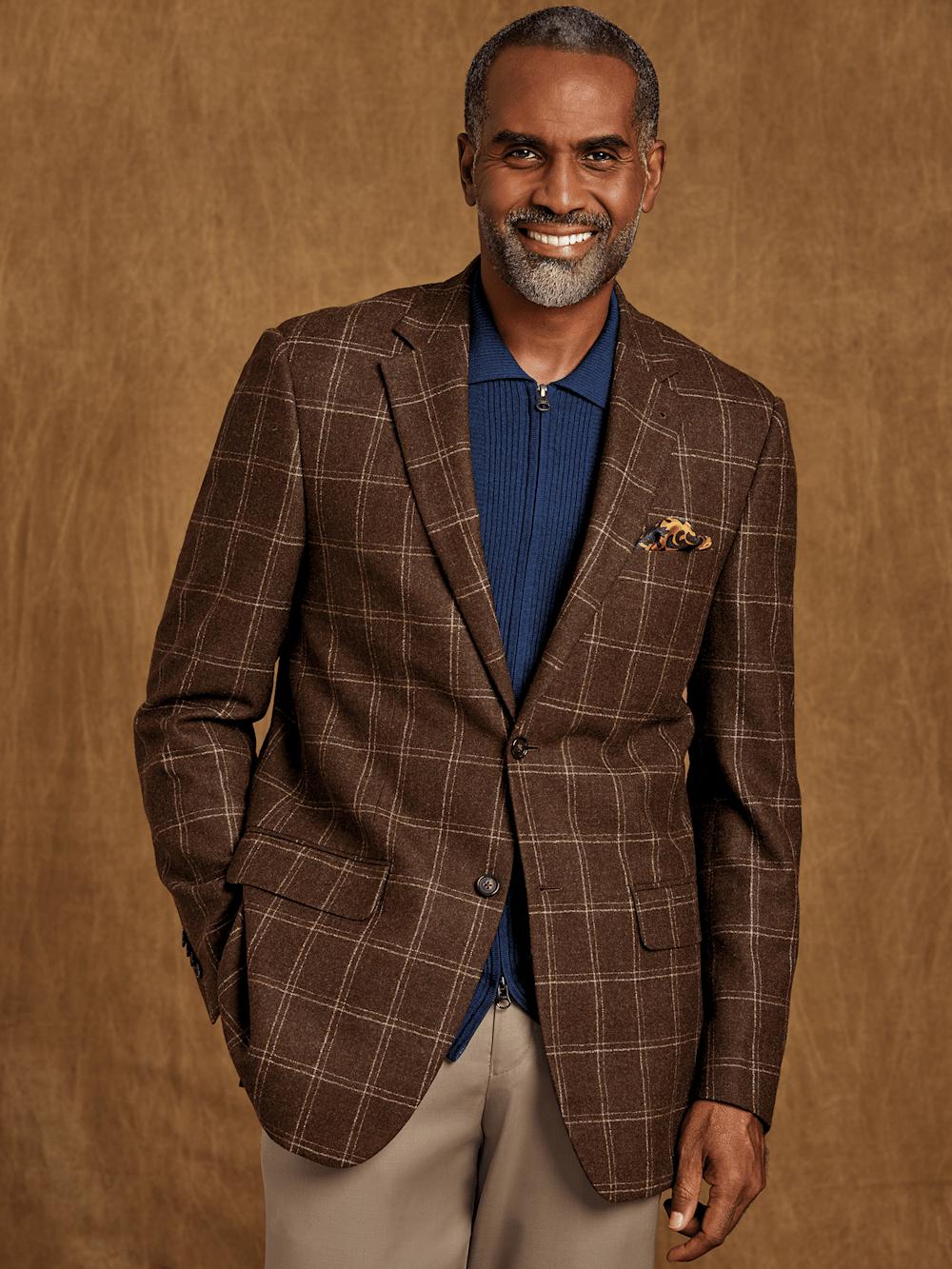 Wool Plaid Single Breasted Notch Lapel Sport Coat - Brown Product Image