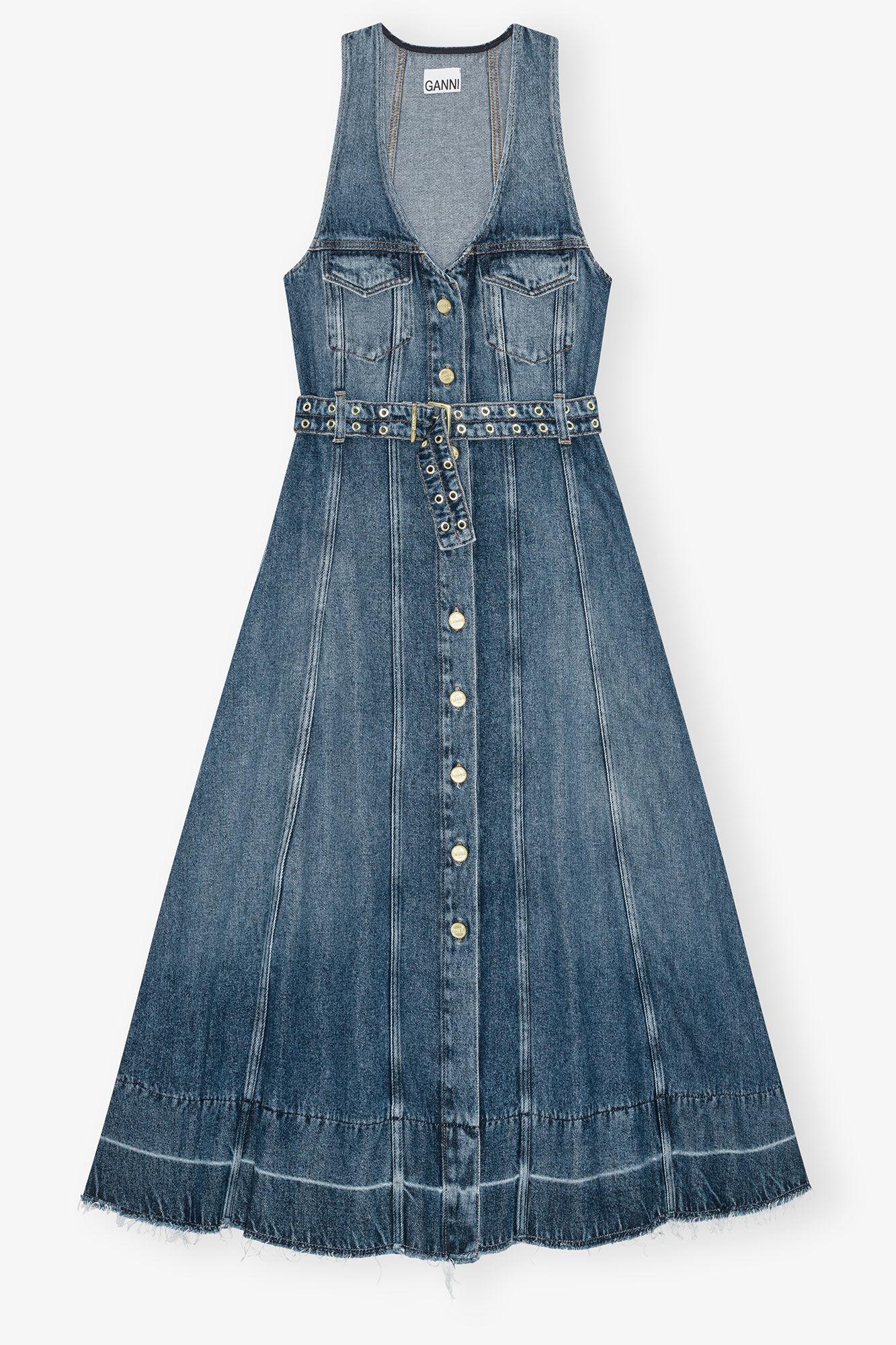 Blue Belted Midi Dress Product Image