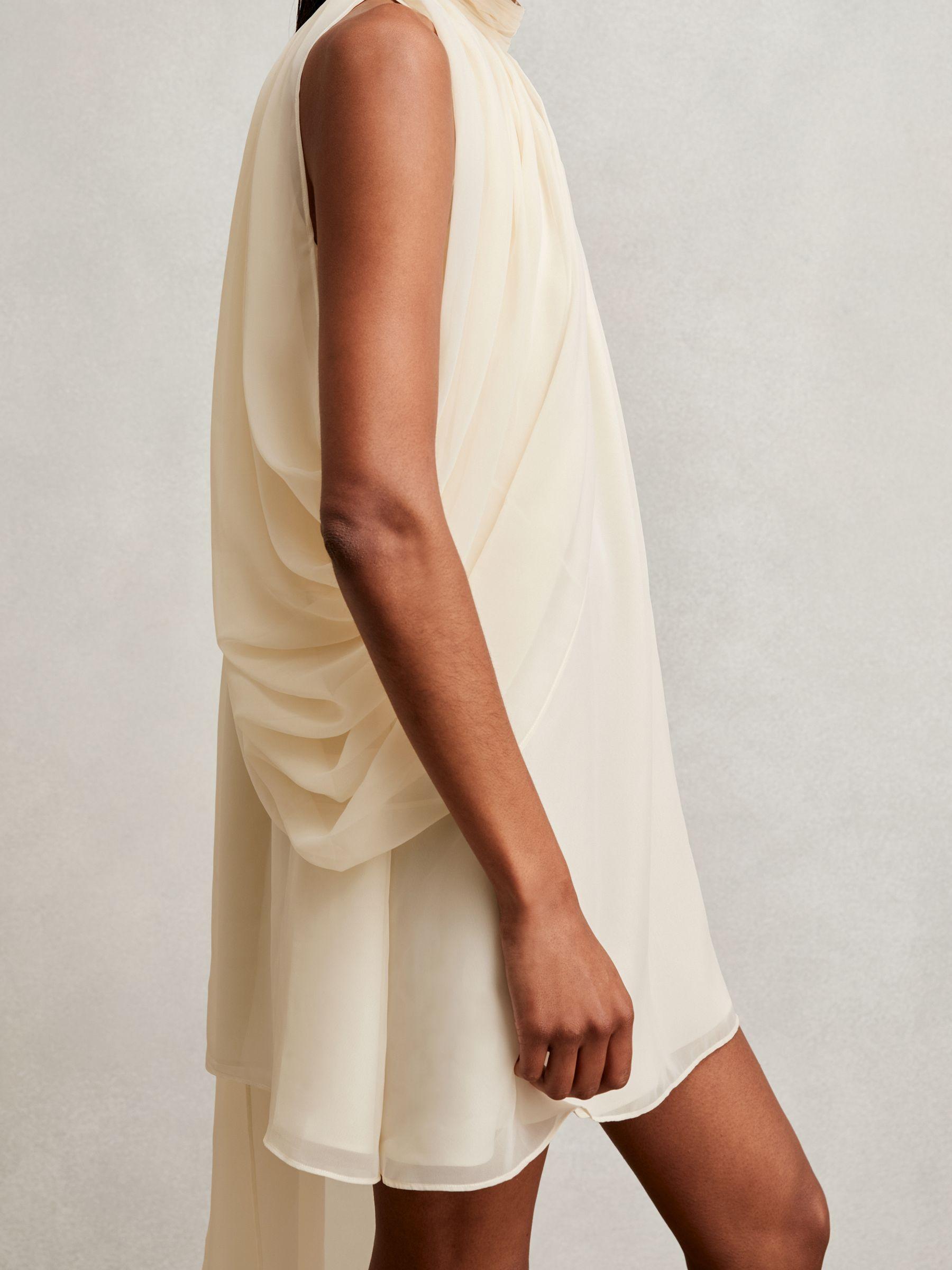 Draped Chiffon Sleeveless Mini Dress in Ivory Product Image