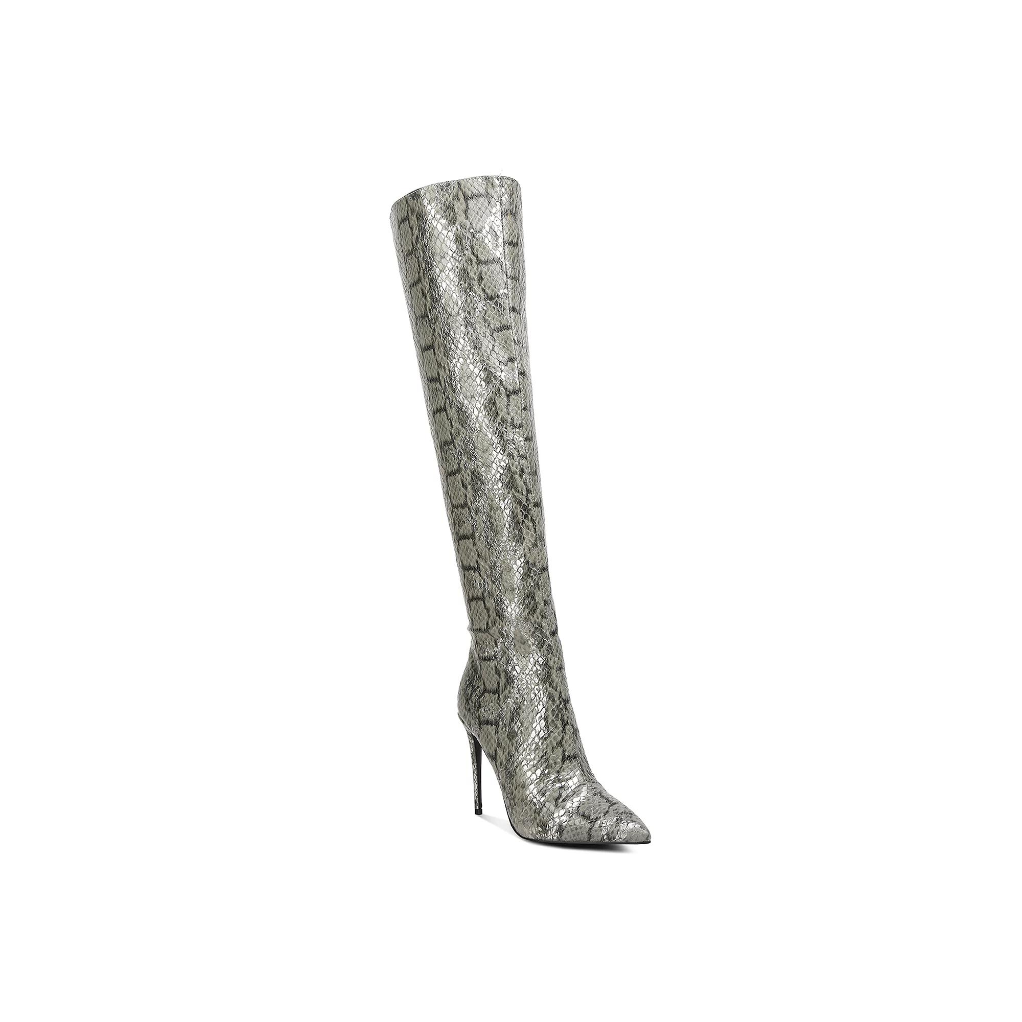 London Rag Catalina Womens Knee-High Snake Print Stiletto Boots Product Image