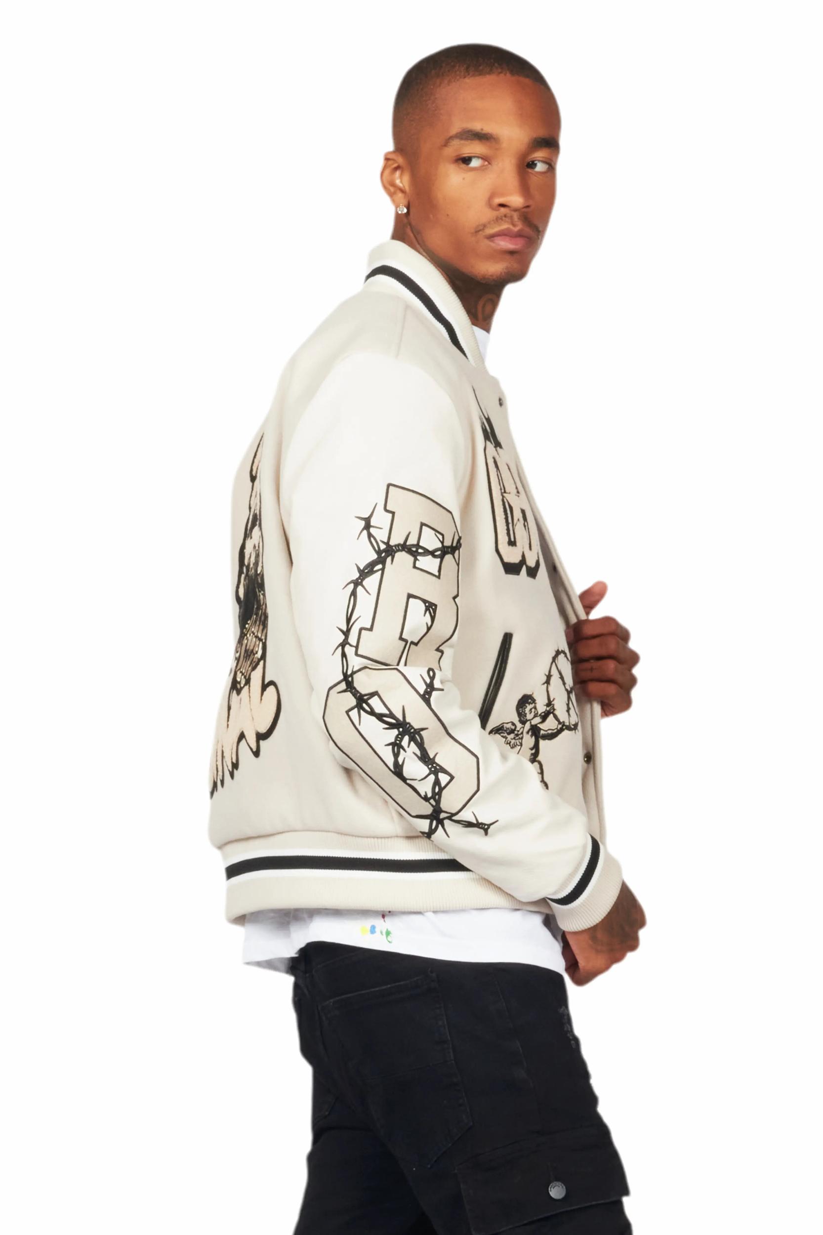 Vielsa Beige Oversized Varsity Jacket Female Product Image