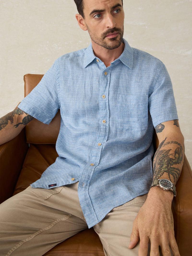 Short-Sleeve Palma Linen Shirt - Blue Basketweave Product Image