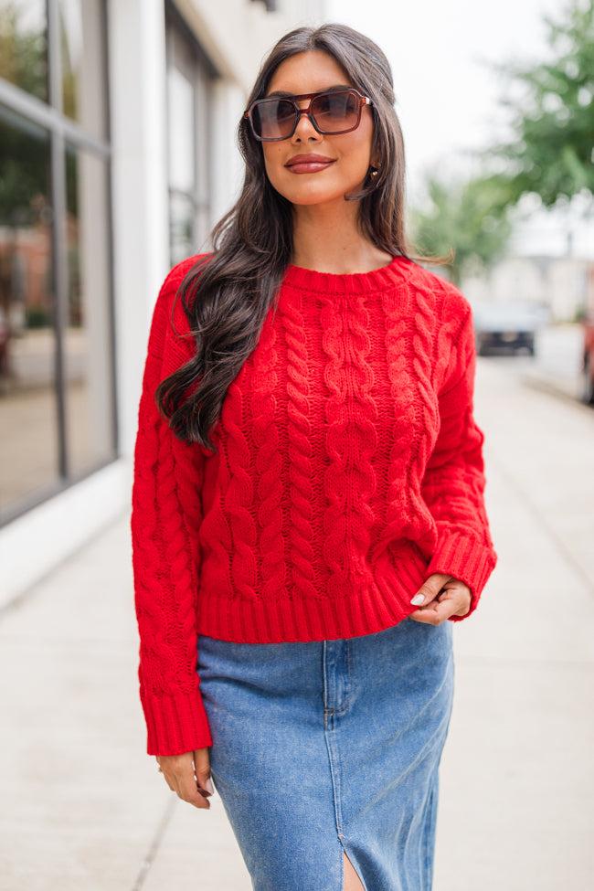 A Cozy Place Red Cable Knit Crew Neck Sweater FINAL SALE Product Image
