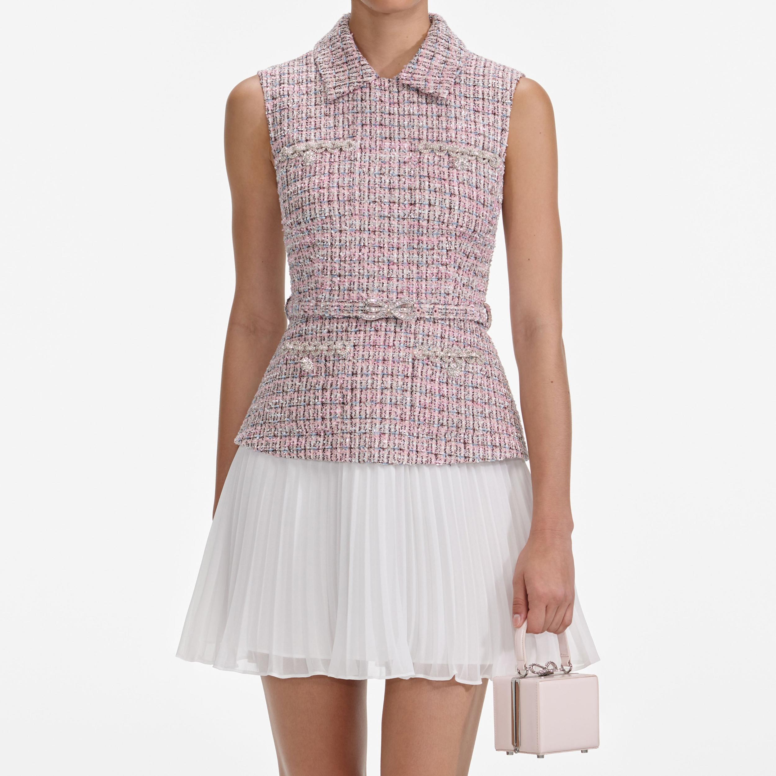 Pink Boucle Chiffon Mini Dress Product Image