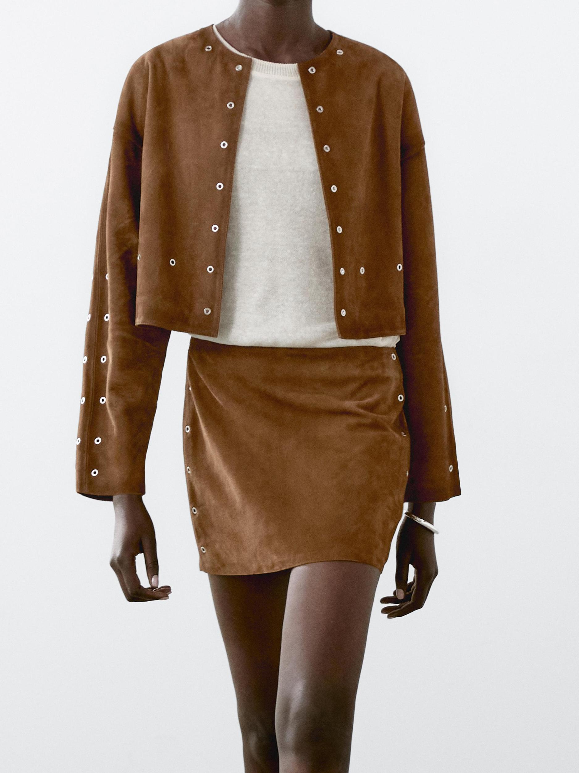 Suede leather mini skirt with eyelets Product Image