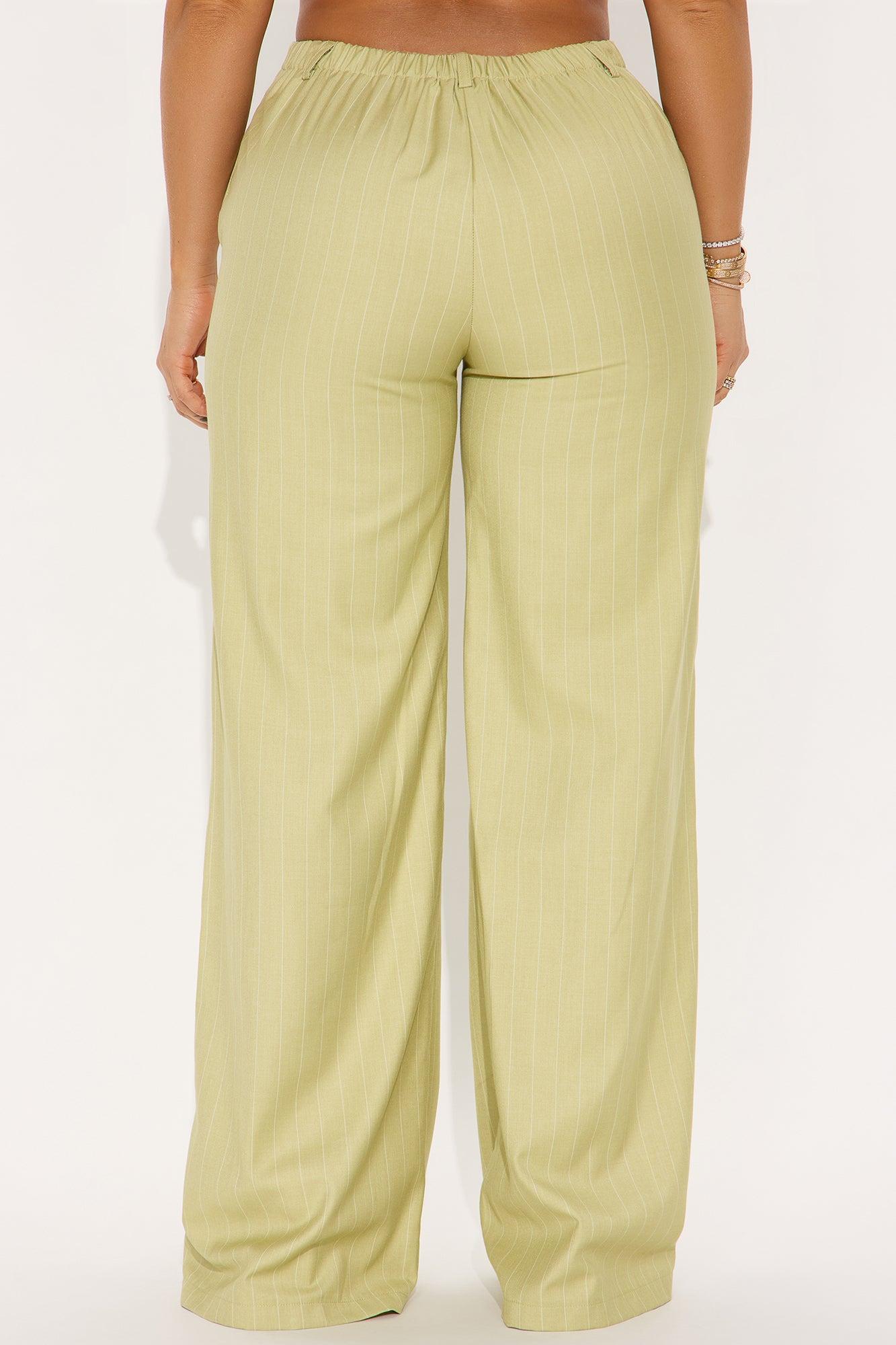 Yessica Pinstripe Wide Leg Trouser - Sage Product Image