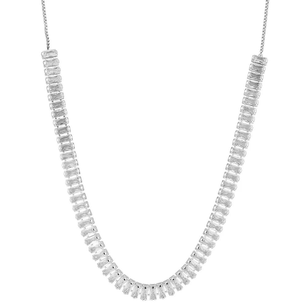 Cubic Zirconia Baguette Tennis Choker Necklace, Women's, Size: 20", Silver Tone Product Image