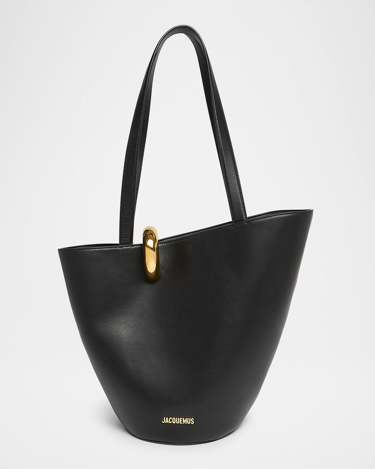 JACQUEMUS The Medium Bambola Asymmetric Leather Bucket Bag In Black 990 Product Image