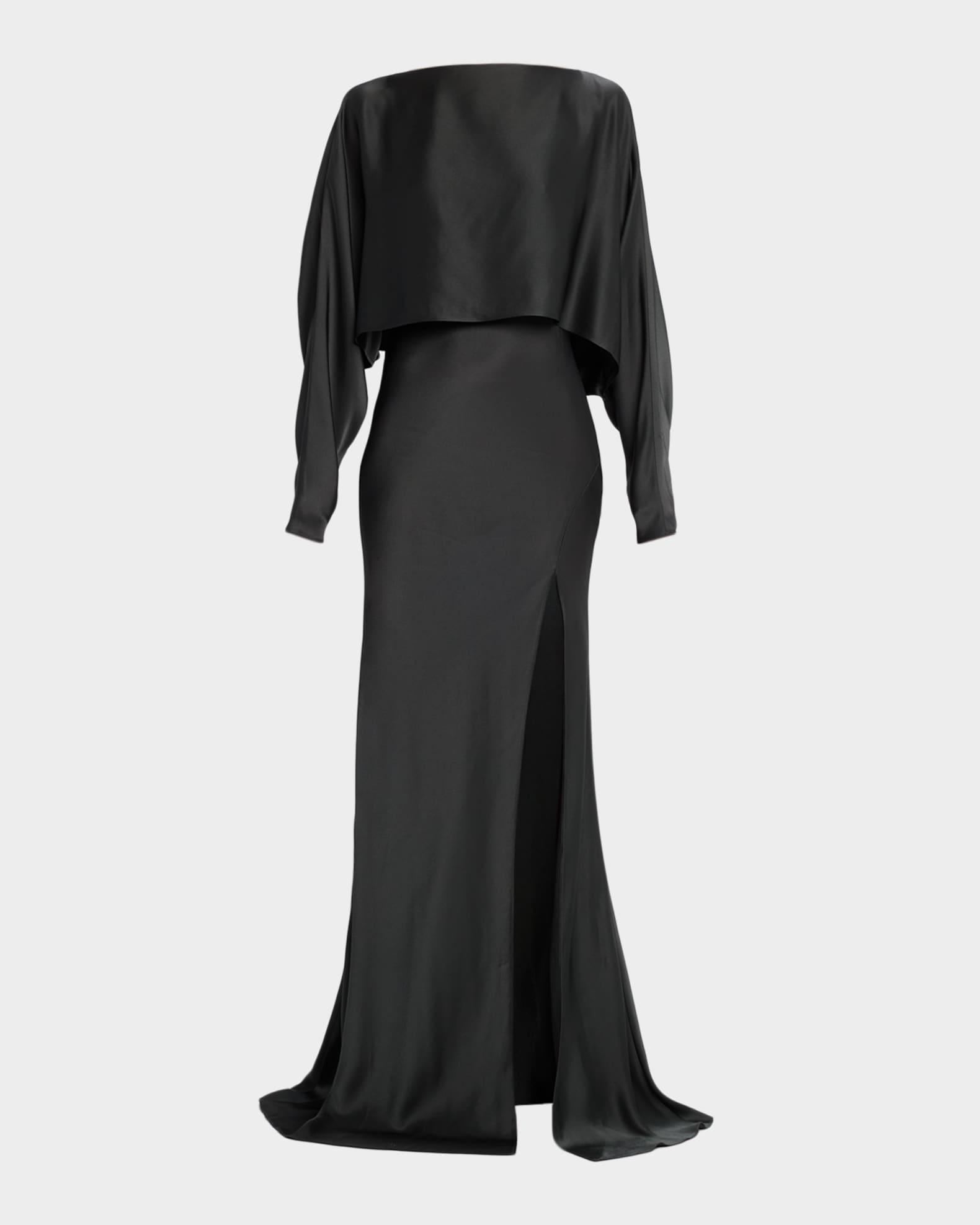 Dolman-Sleeve Satin Cape Gown Product Image