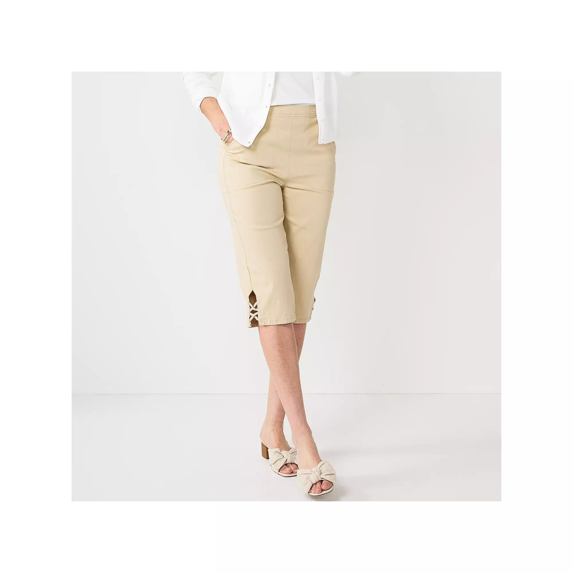 Petite Croft & Barrow® Lattice Hem Pull On Skimmer Jeans, Women's, Size: Small Petite, Beige Product Image