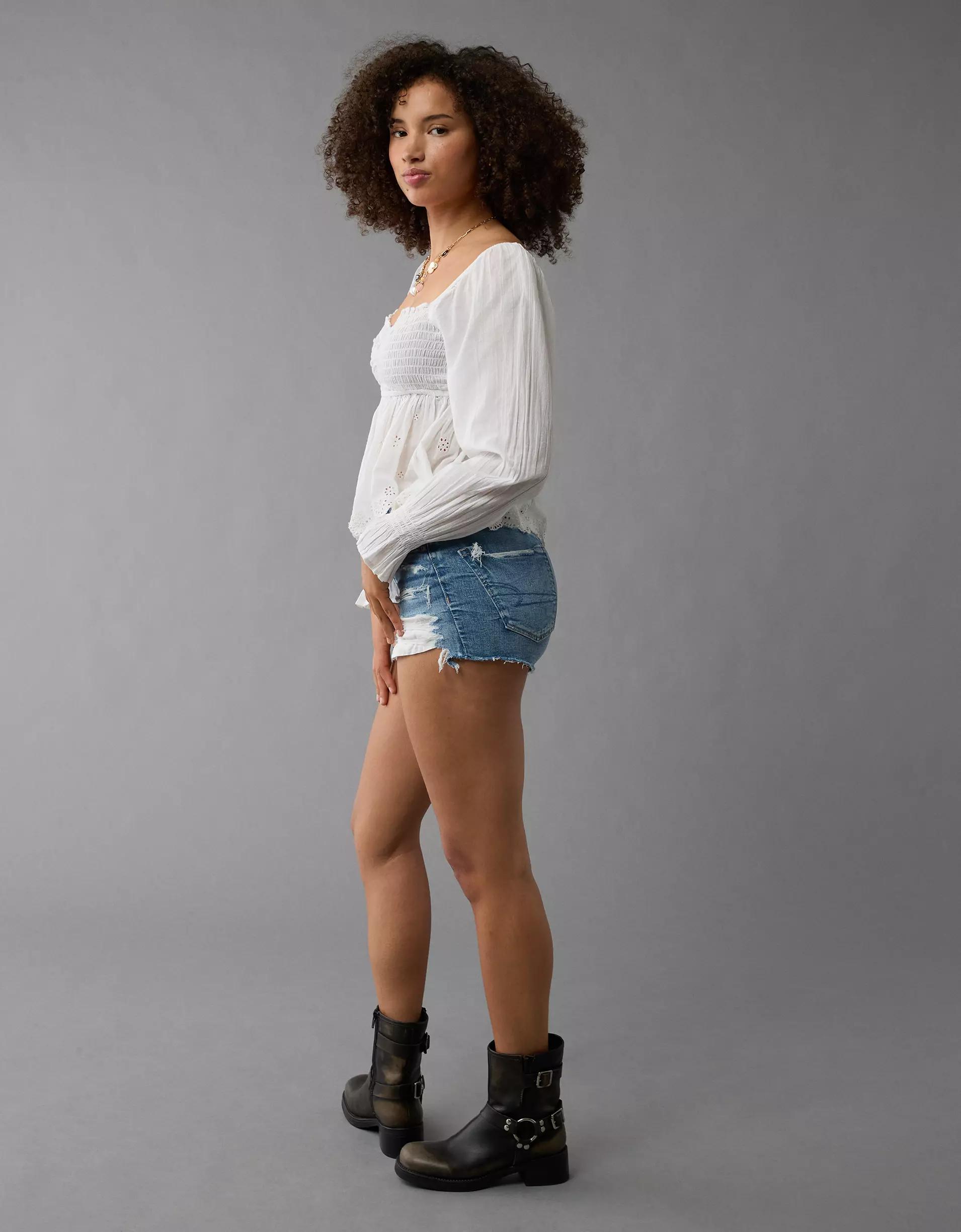AE Next Level Curvy Ripped High-Waisted Denim Short Short Product Image