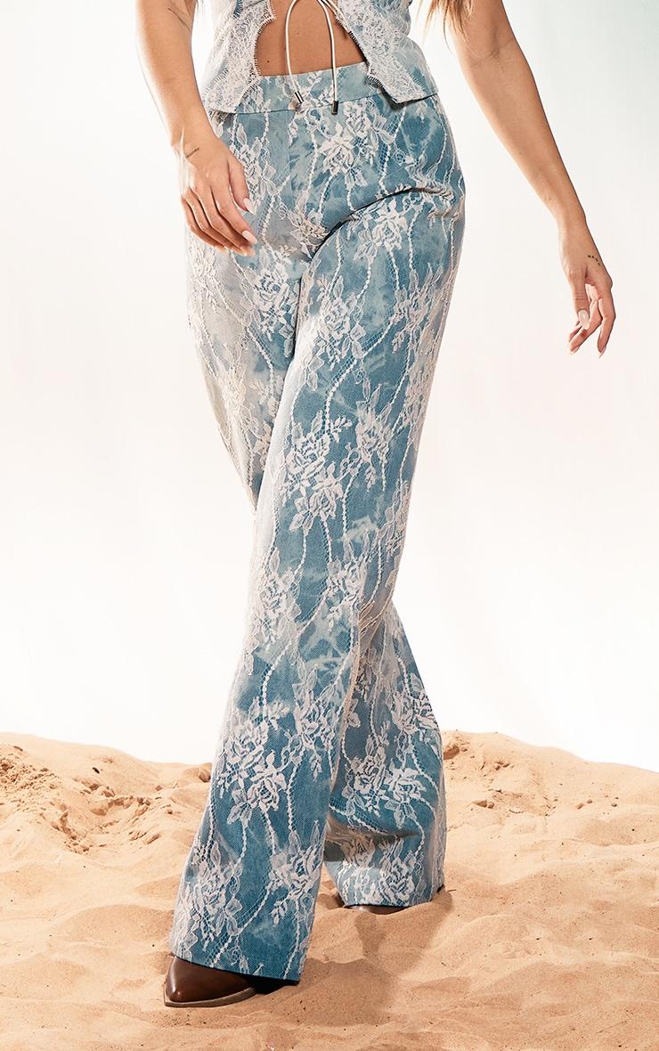 Light Blue Acid Wash Lace Pant Product Image