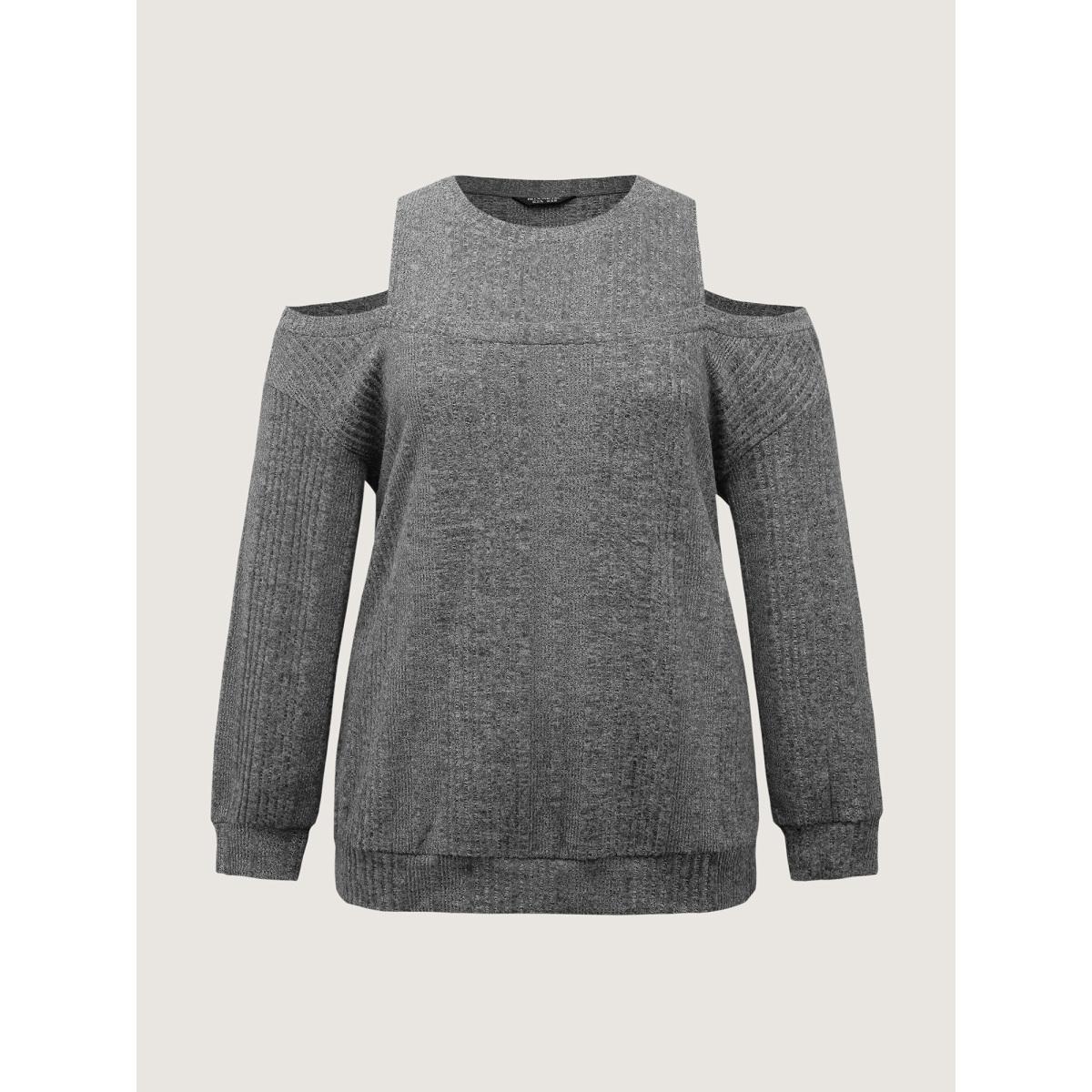 Plus Size Off-Shoulder Textured Solid Sweatshirt Women DimGray Leisure Round Neck Casual Sweatshirts BloomChic 14-16/1X Product Image