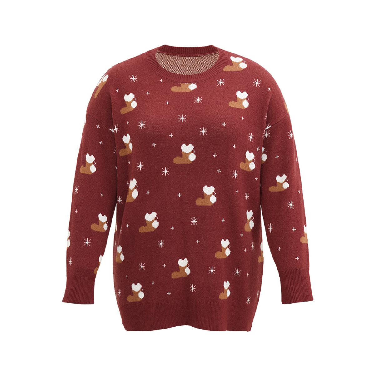 Plus Size Supersoft Essentials Christmas Print Star Round Neck Pullover Scarlet Women Casual Loose Long Sleeve Round Neck Festival-Christmas Pullovers BloomChic 28/5X Product Image