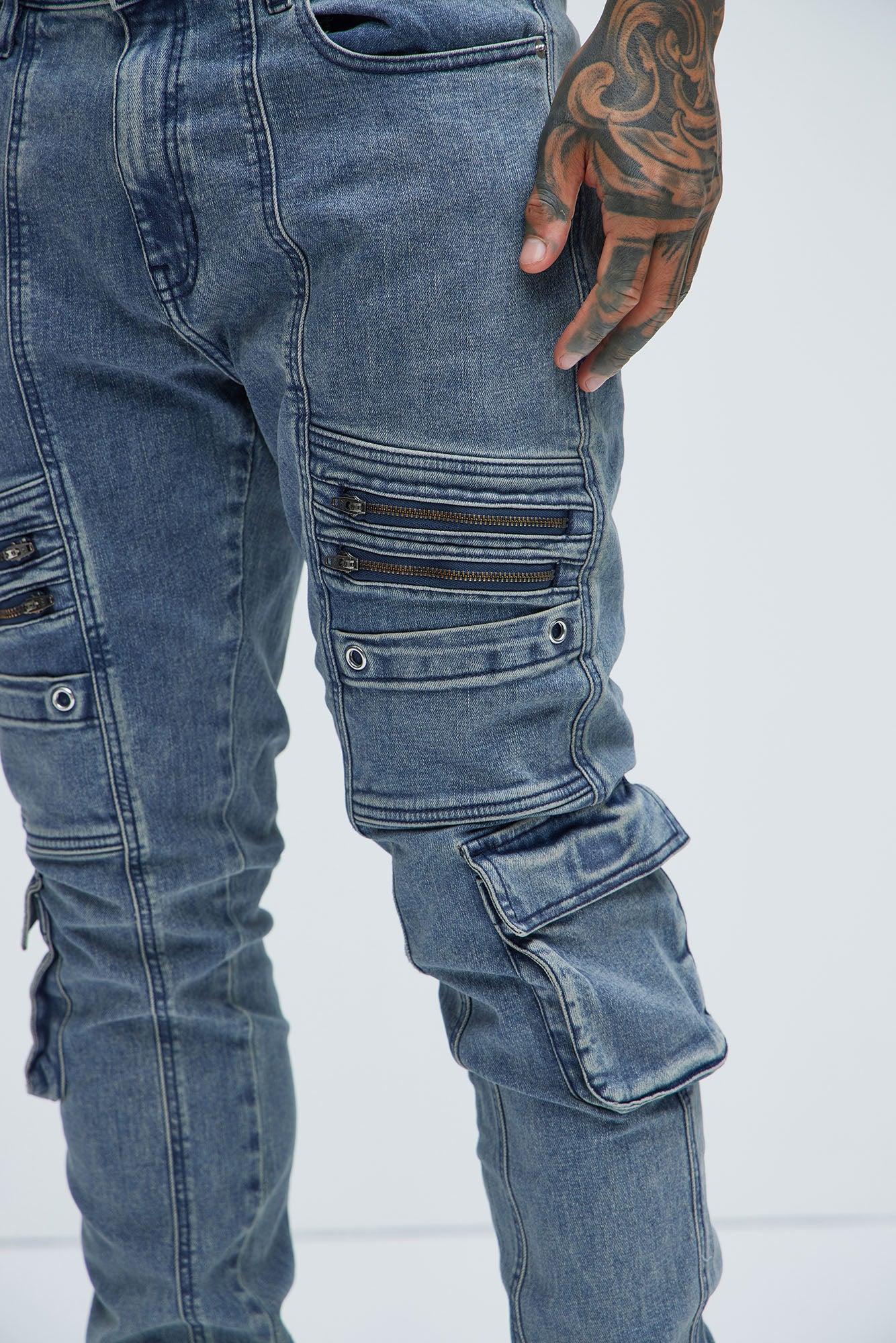 Johnny Vintage Skinny Cargo Jeans - Vintage Blue Wash Product Image