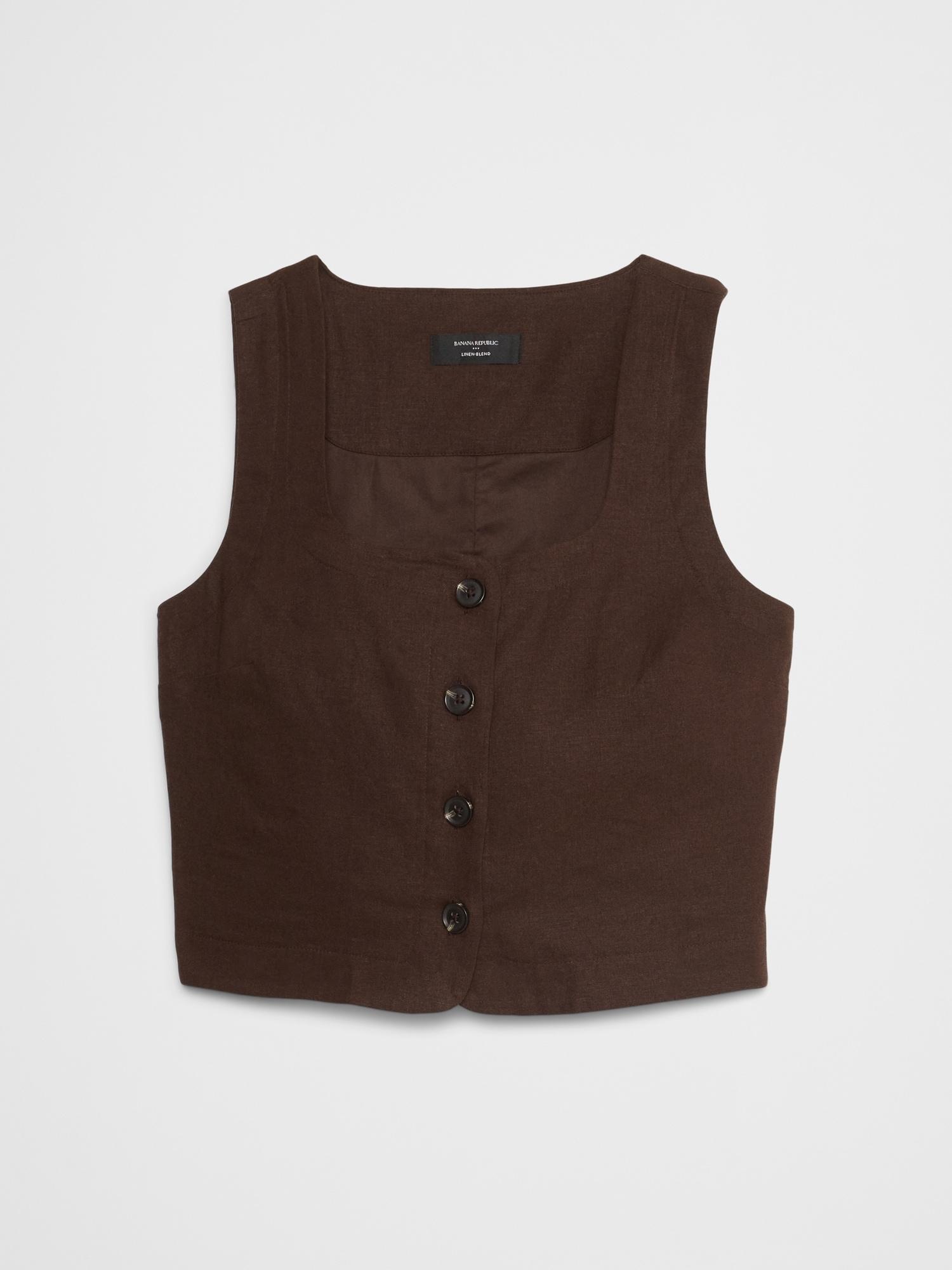 Linen-Blend Buttoned Top Product Image