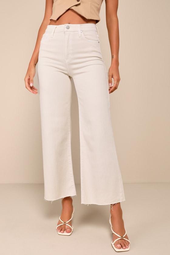 Stylish Promise Cream Wide-Leg Raw Hem Jeans Product Image