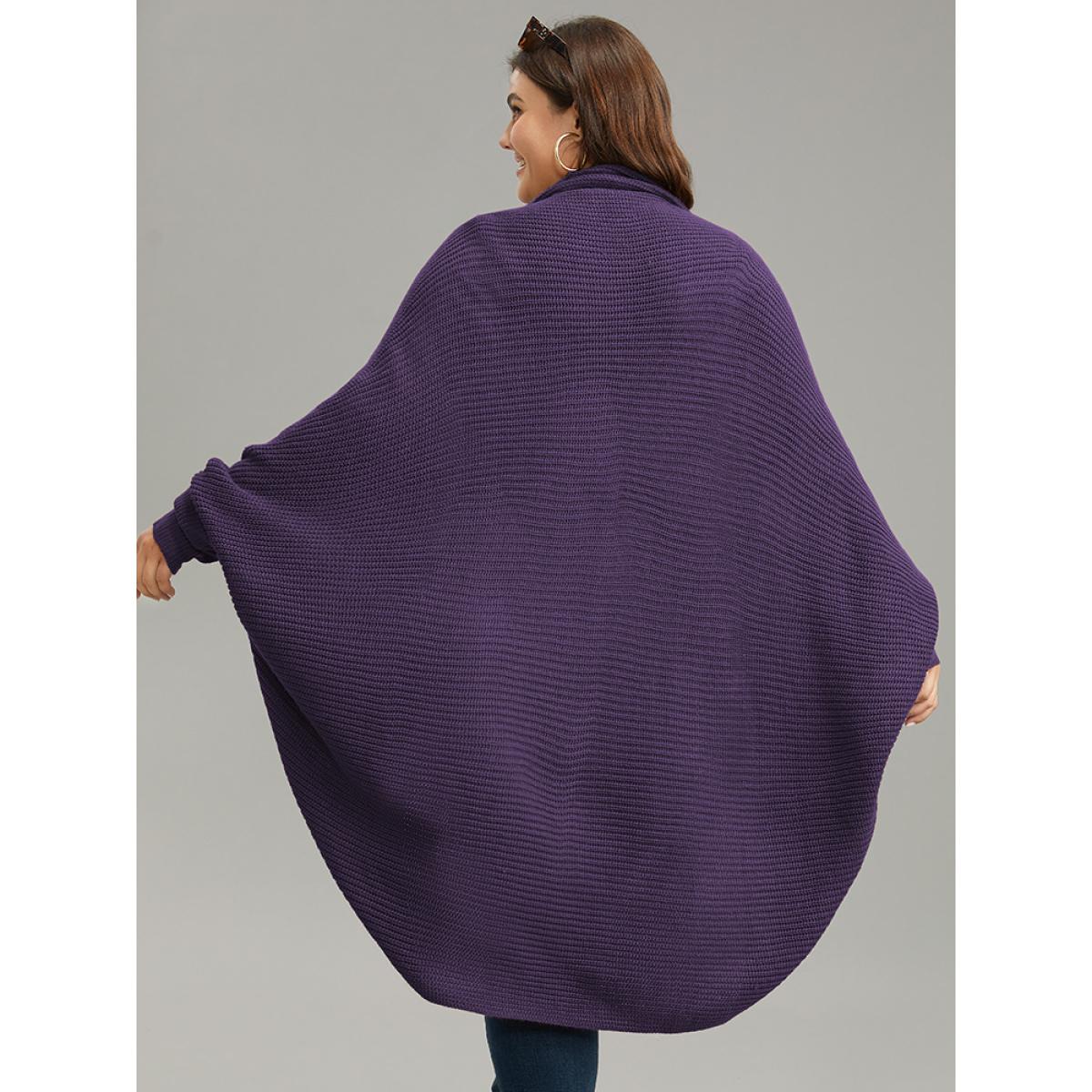 Plus Size Solid Dolman Sleeve Arc Hem Cardigan Eggplant Women Casual Loose Long Sleeve Dailywear Cardigans BloomChic 22-24/3X Product Image