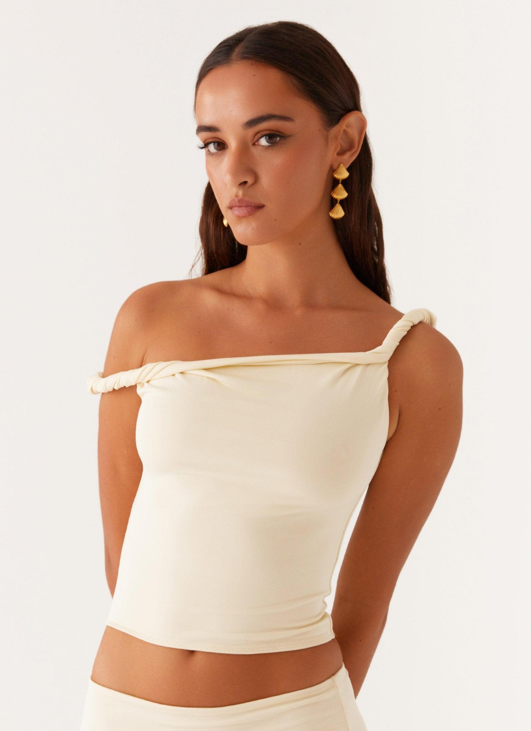 Solace Soul Twist Shoulder Top - Yellow Product Image