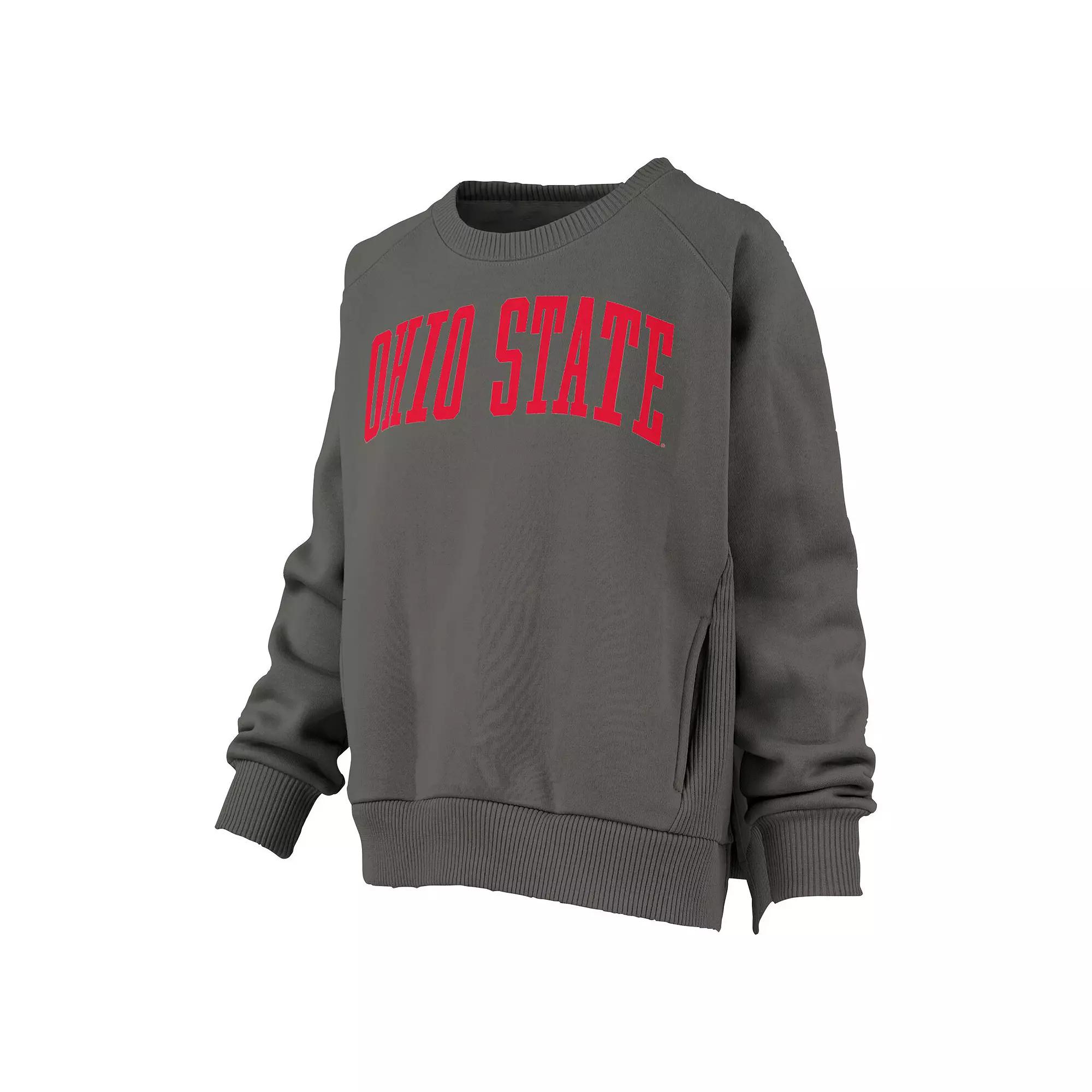 Women's Pressbox Charcoal Ohio State Buckeyes Pocketed Raglan Pullover Sweatshirt, Size: Small Product Image