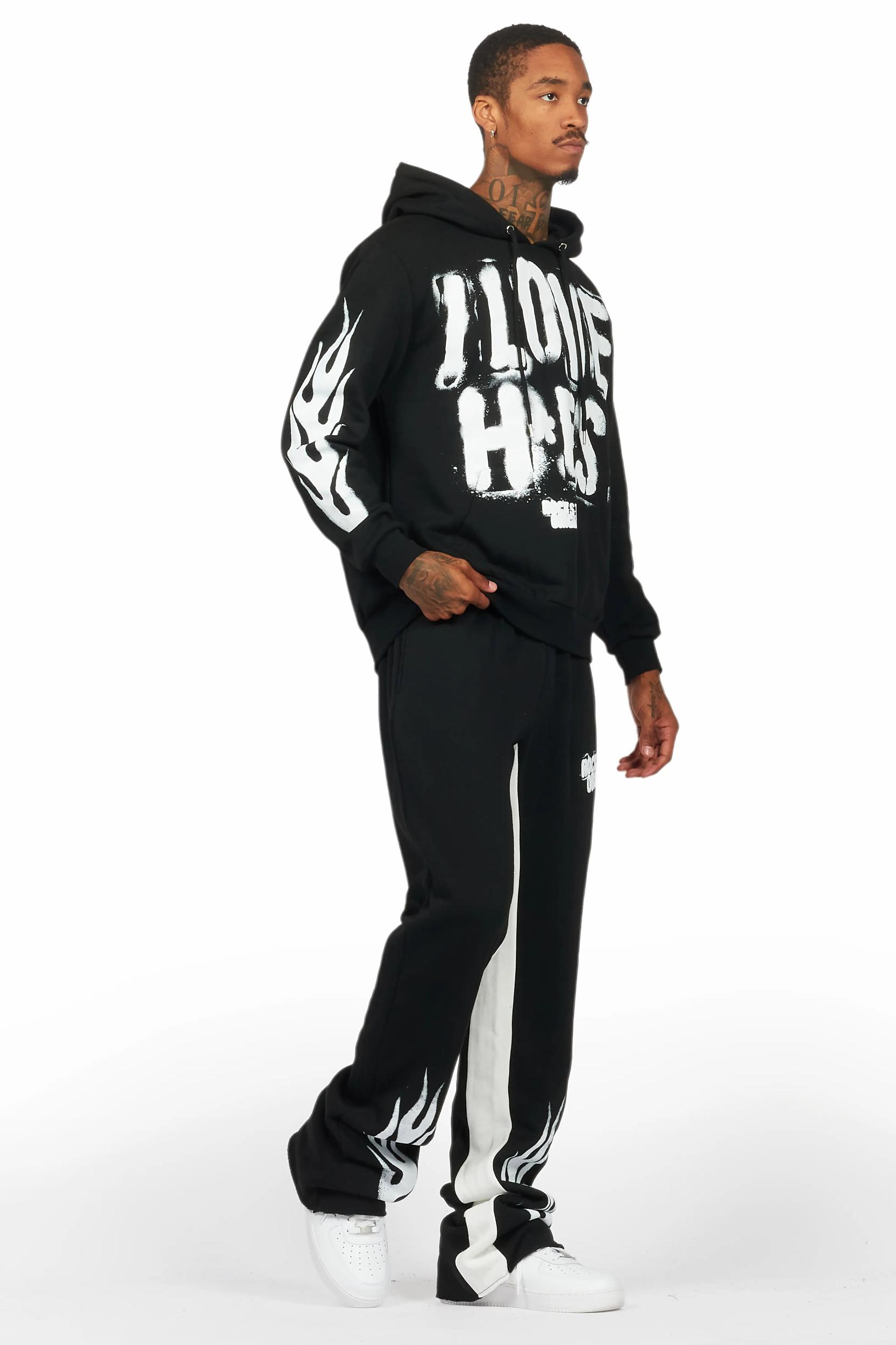 Banyan Black/White Hoodie/Baggy Fit Pant Set Male Product Image