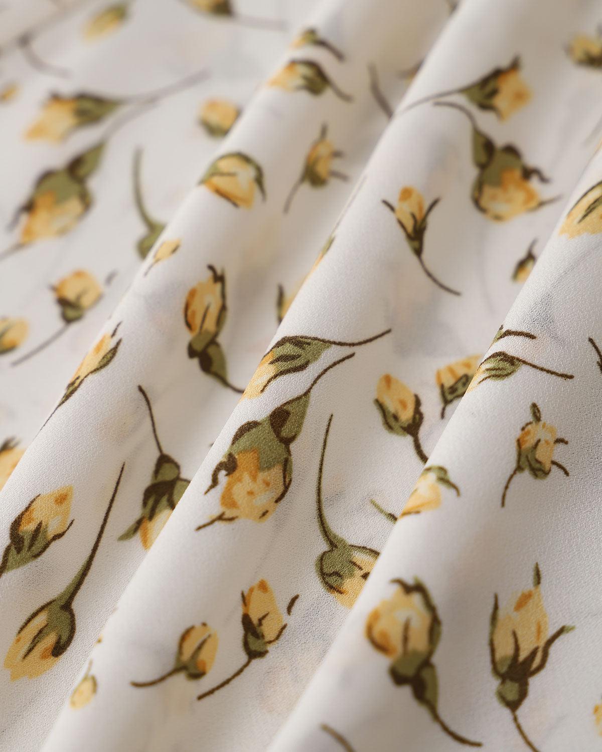 Yellow Floral Square Neck Shirred Midi Dress Product Image