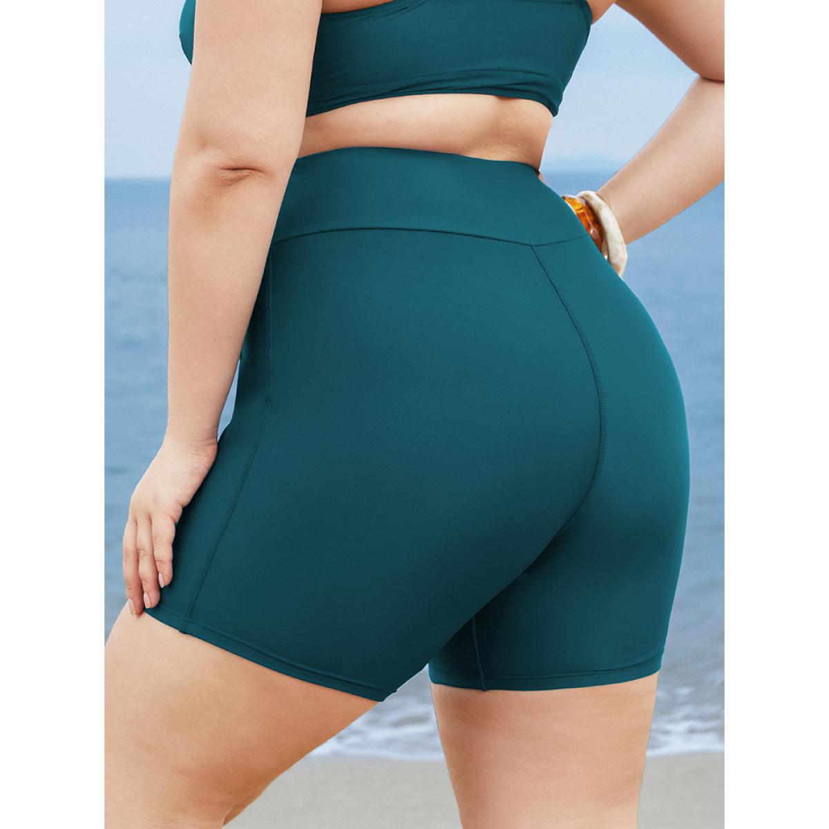 Plus Size Solid Wideband Waist Swim Shorts Women's Swimwear Aegean Beach Non High stretch Skinny High Rise Curve Swim Bottoms BloomChic 30/6X Product Image