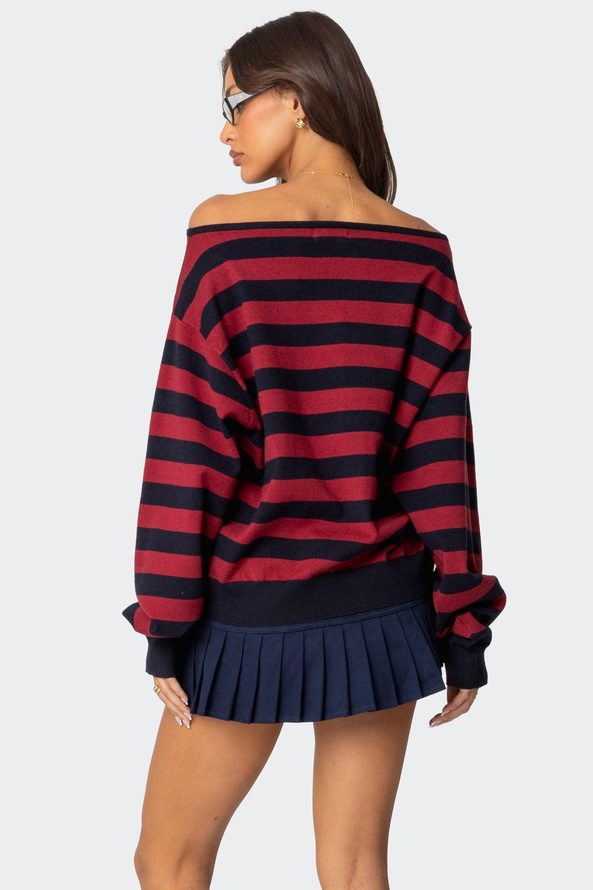 Sterling Striped Off Shoulder Sweater Product Image