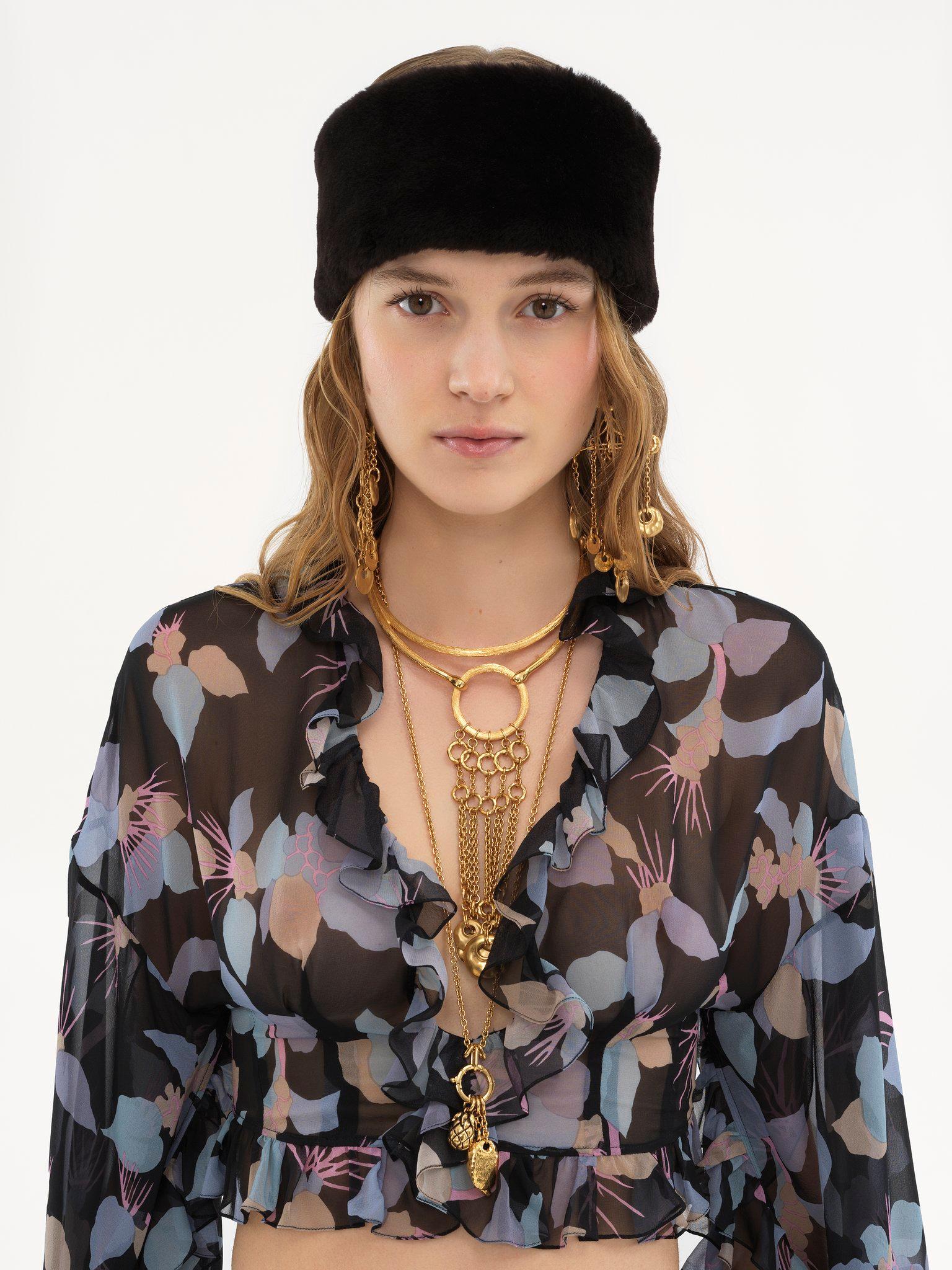 Cropped V-neck top in silk georgette Product Image