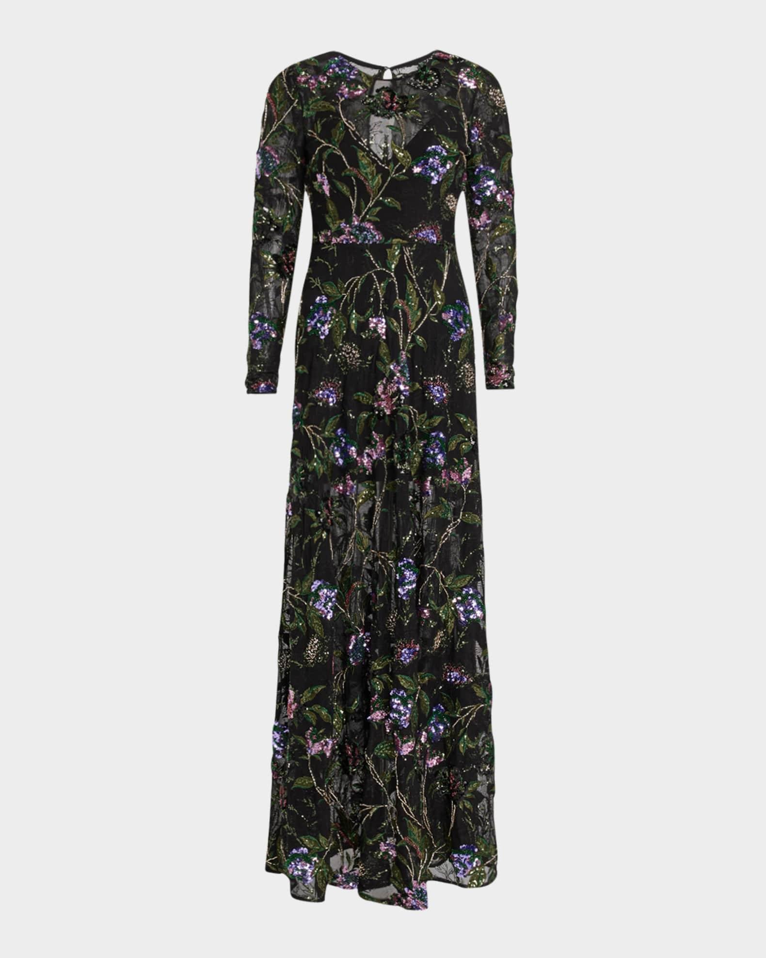 Ava Sequin & Bead Floral-Embroidered Gown Product Image