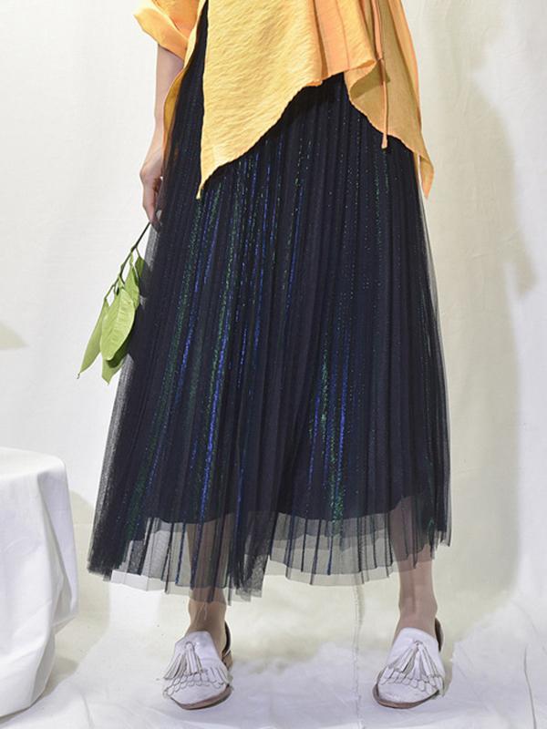 Urban A-Line Elastic Waist Mesh Pleated Skirts Product Image