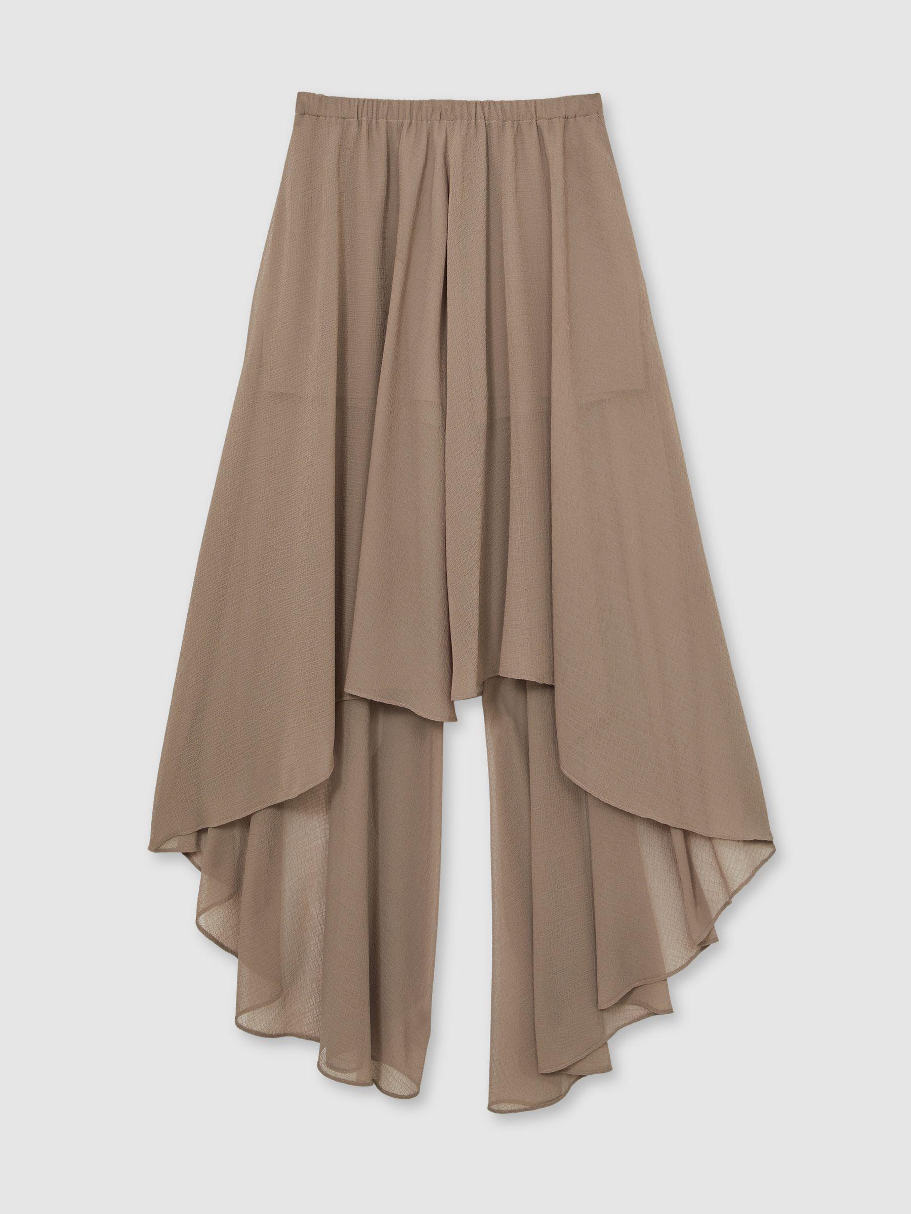 Sheer-Overlay High-Low Shorts in Mink Neutral Product Image