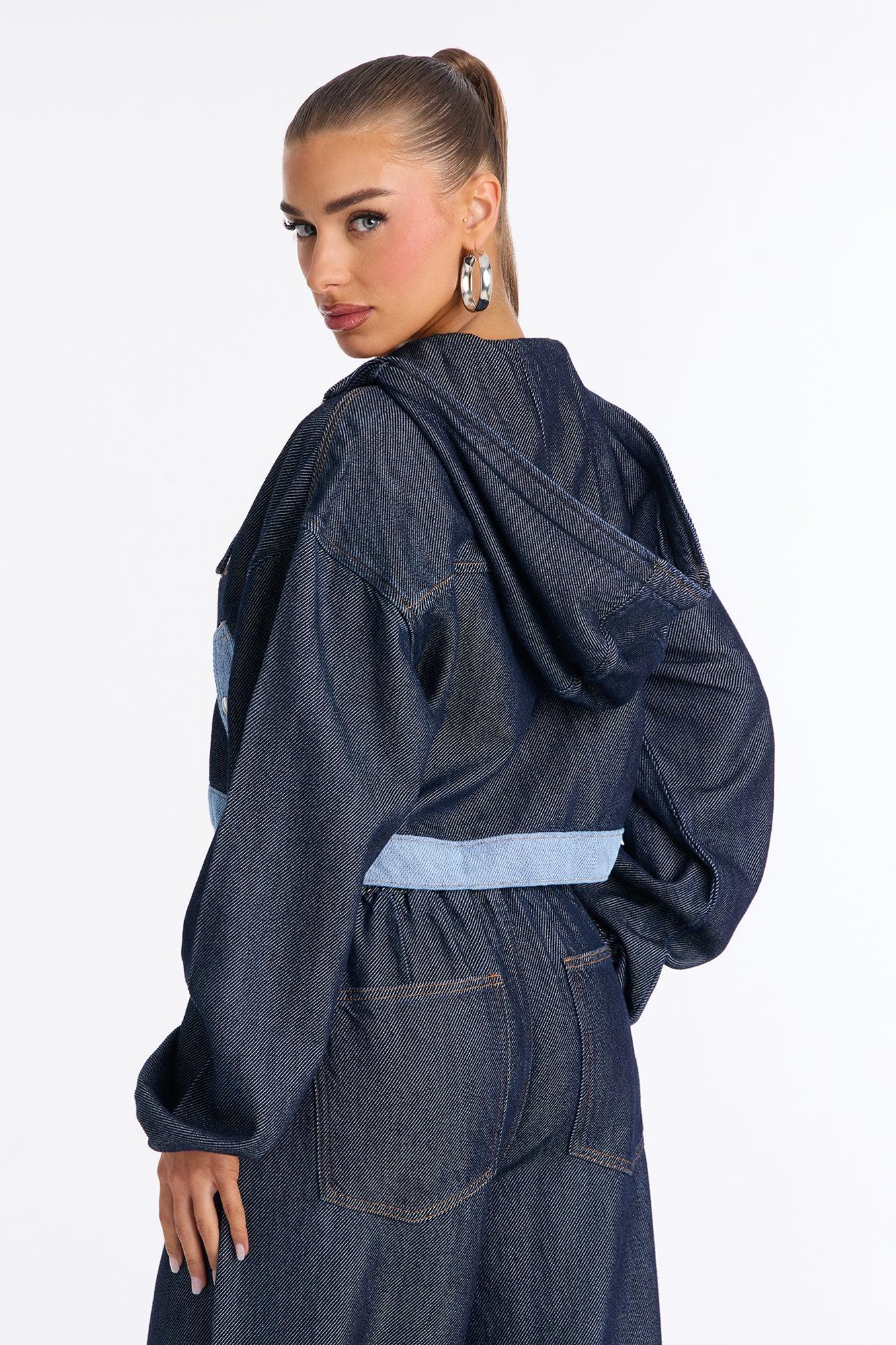 City Pulse Drapey Denim Hooded Jacket - Dark Wash Female Product Image