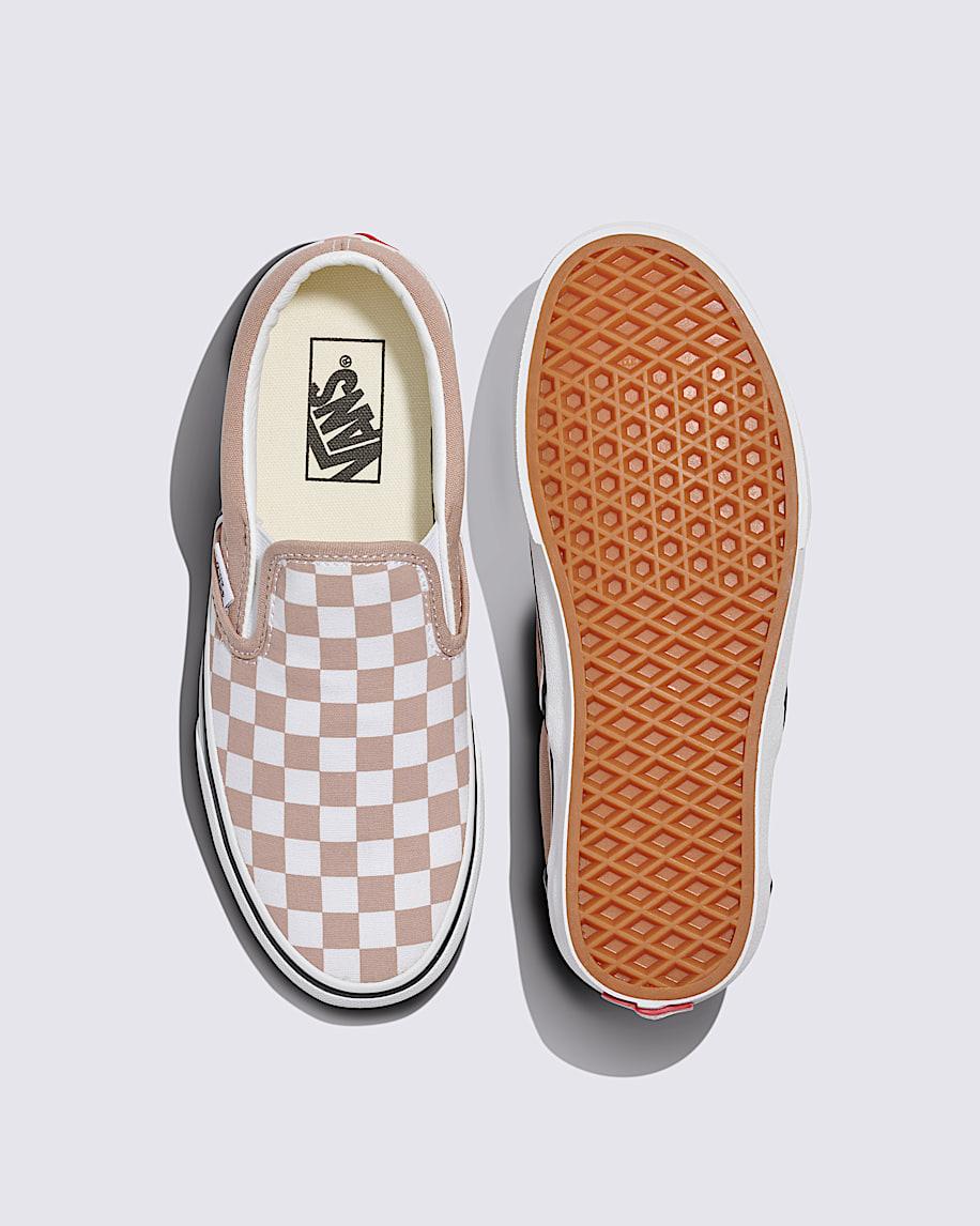 Classic Slip-On Checkerboard Shoe in Warm Taupe Brown / White| Vans US Product Image