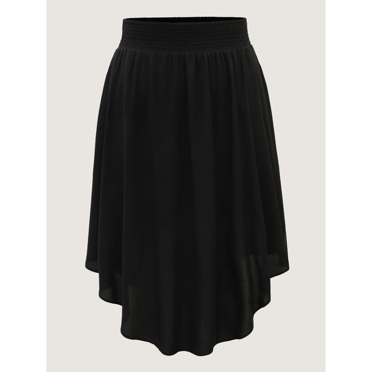 Plus Size Wide Shirred Waist Flared Maxi Skirt Women Black Casual Shirred No stretch Side seam pocket Everyday-Casual Skirts BloomChic 18-20/2X Product Image