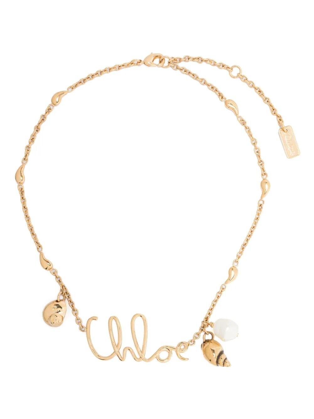 CHLOÉ Golden Logo Shells Necklace Product Image