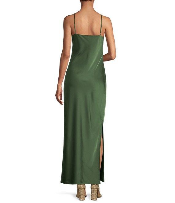 Gianni Bini Haven Satin V-Neck Sleeveless Maxi Slip Dress Product Image