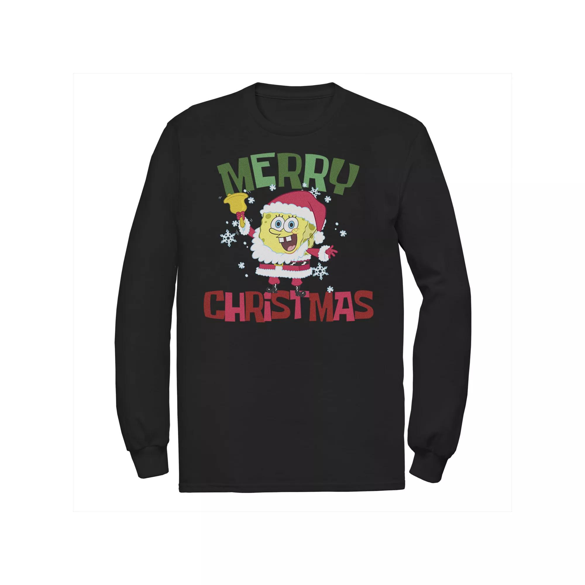 Men's Nickelodeon Spongebob Squarepants Santa Outfit Merry Christmas Long Sleeve Graphic Tee,  Product Image
