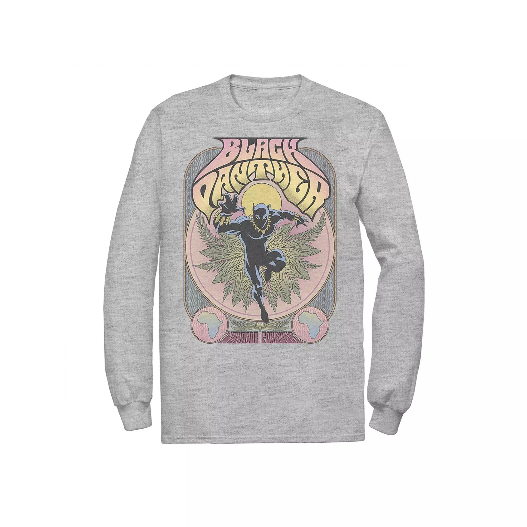 Men's Marvel Marvel Black Panther Vintage 70's Poster Style Long Sleeve Graphic Tee, Size: XXL, Athletic Grey Product Image