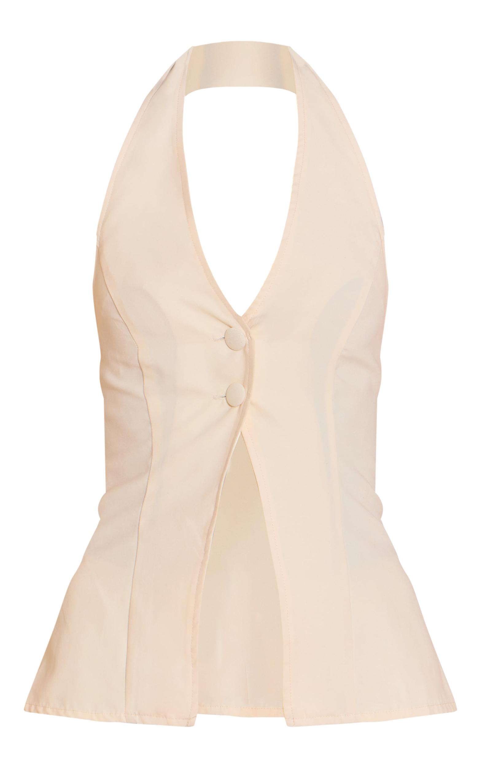 Cream Peach Skin Halterneck Long Top Product Image