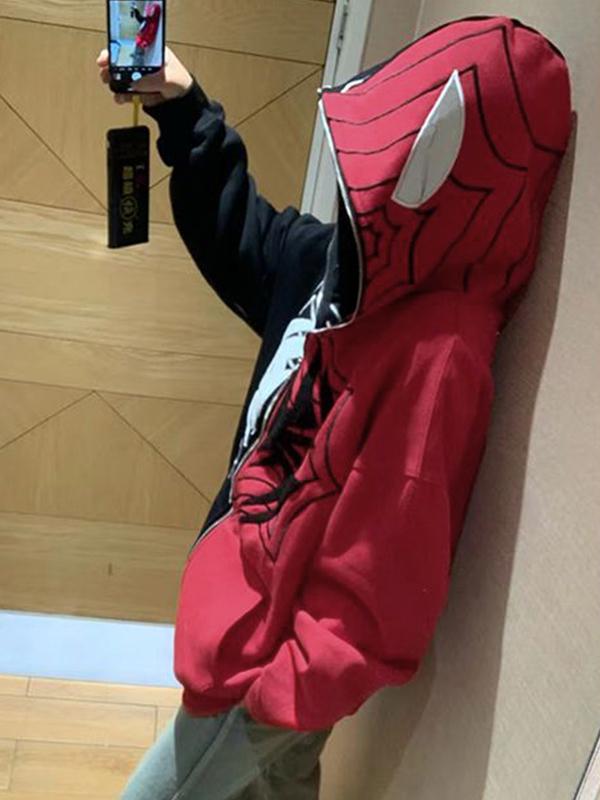 Color Block Splice Spider Print Oversized Hoodie Product Image