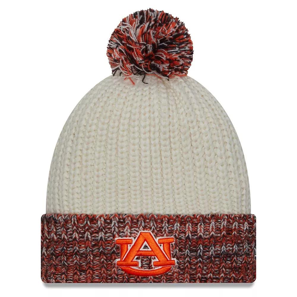 Women's New Era Cream Auburn Tigers Fresh Cuffed Knit Hat with Pom, Beige Product Image