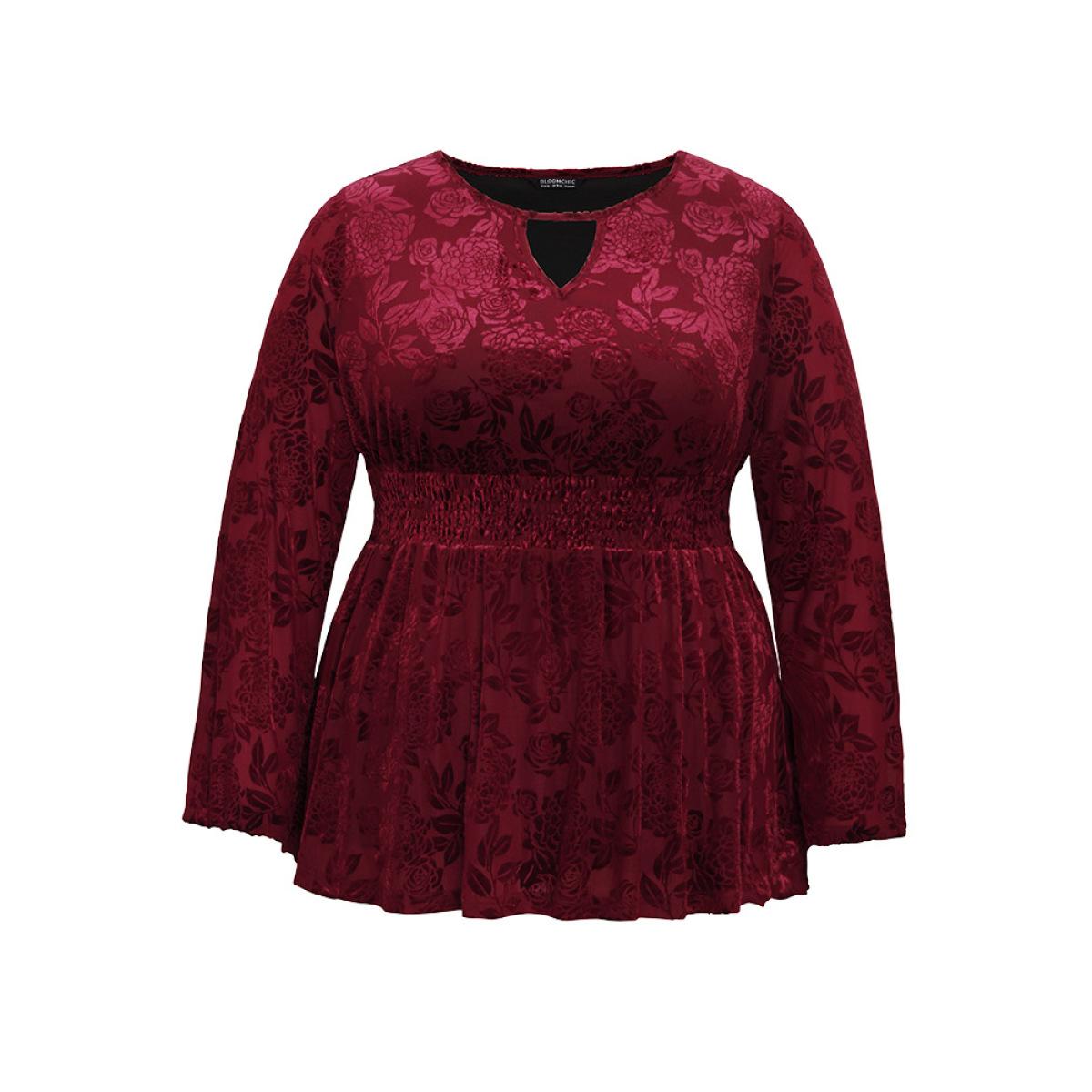 Plus Size Scarlet Velvet Keyhole Crochet Lace Blouse Women Glamour Long Sleeve Keyhole Cut-Out Party Blouses BloomChic 18-20/2X Product Image