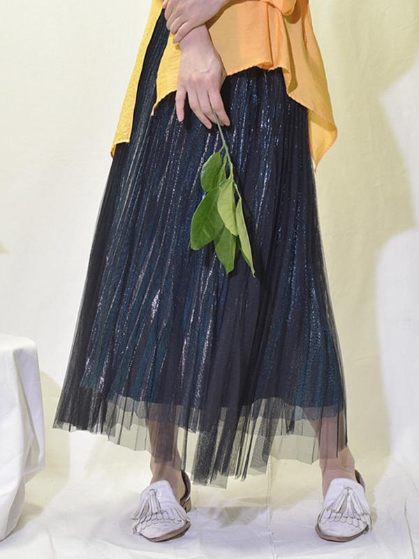 Urban A-Line Elastic Waist Mesh Pleated Skirts Product Image