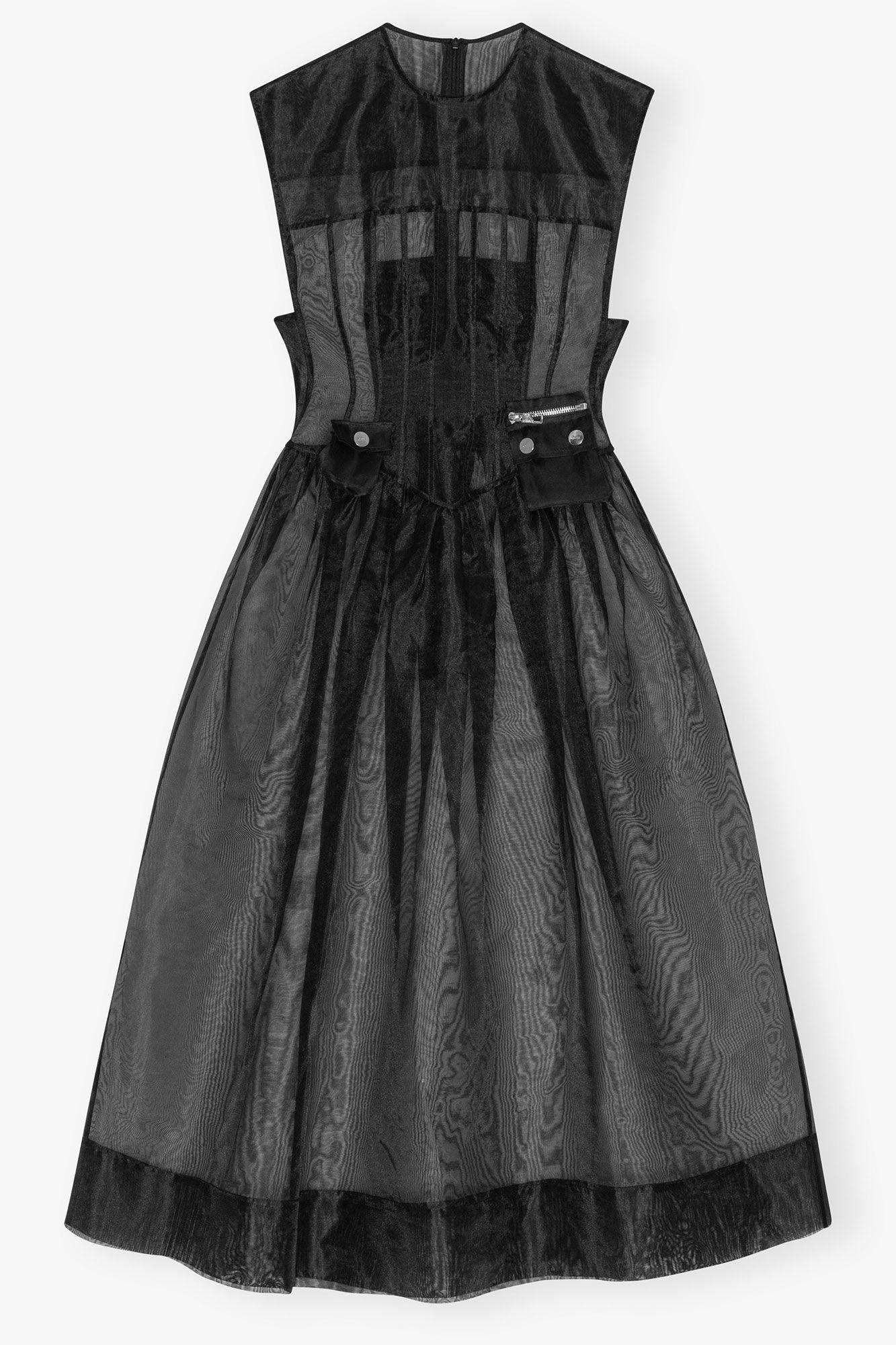 Black Technical Organza Corset Midi Dress Product Image