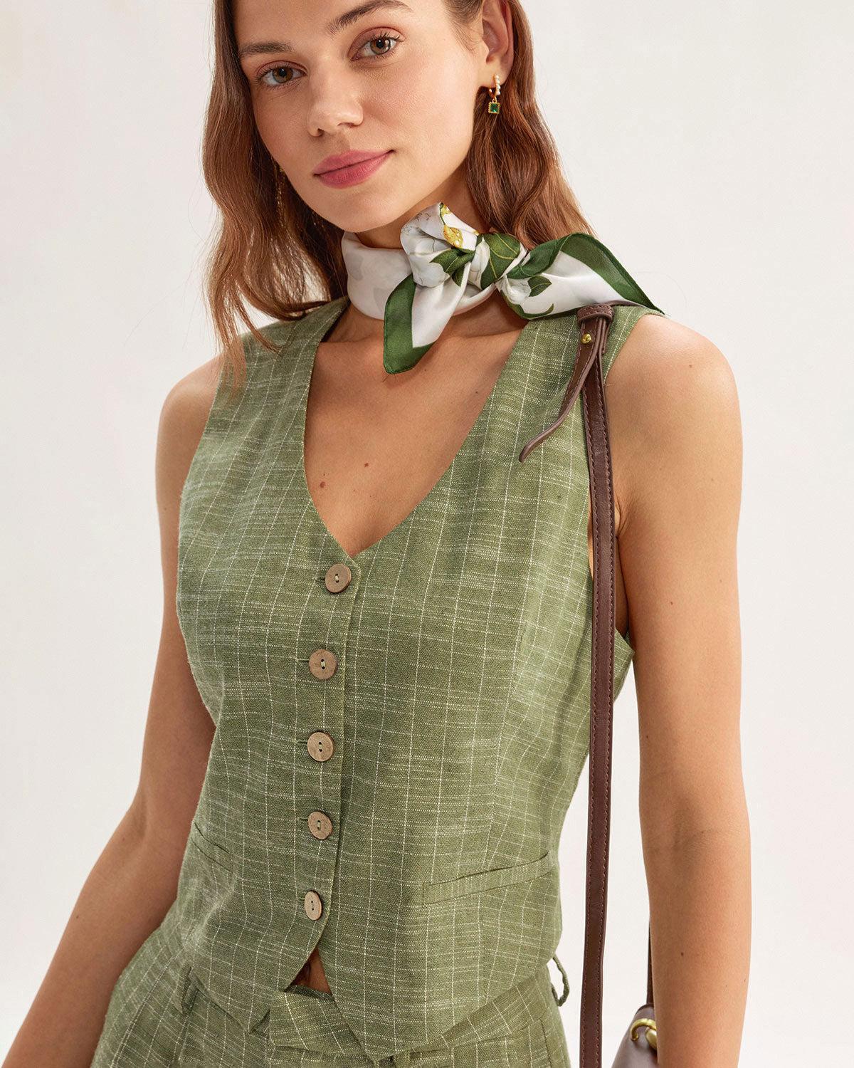 Green Striped Scoop Neck Vest Product Image