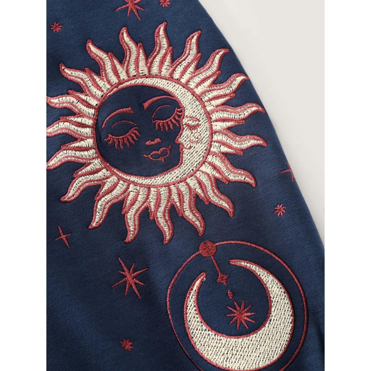 Plus Size Supersoft Embroidered Half-Zip Sweatshirt Women Navy Leisure Embroidered Lapel Collar Casual Sweatshirts BloomChic 22-24/3X Product Image