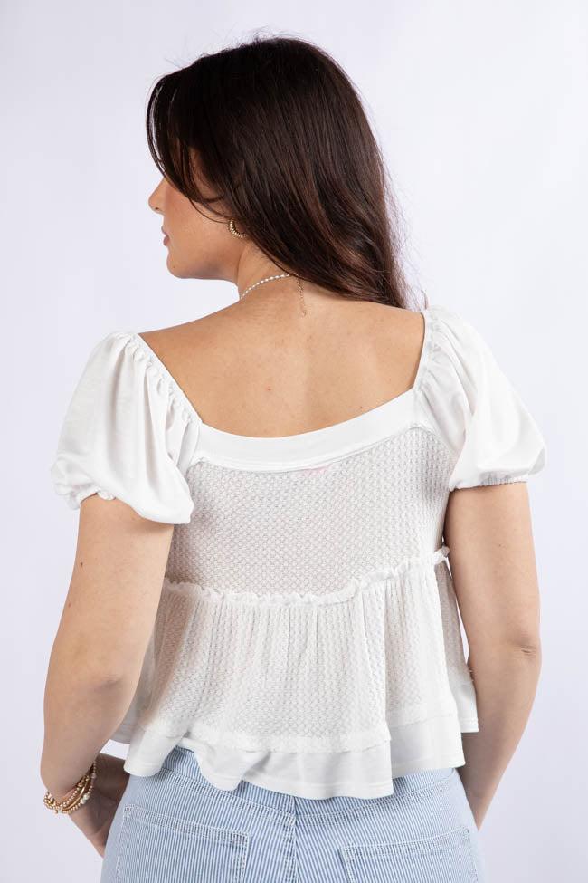 What I Thought Ivory V-Neck Waffle Knit Short Sleeve Top FINAL SALE Product Image