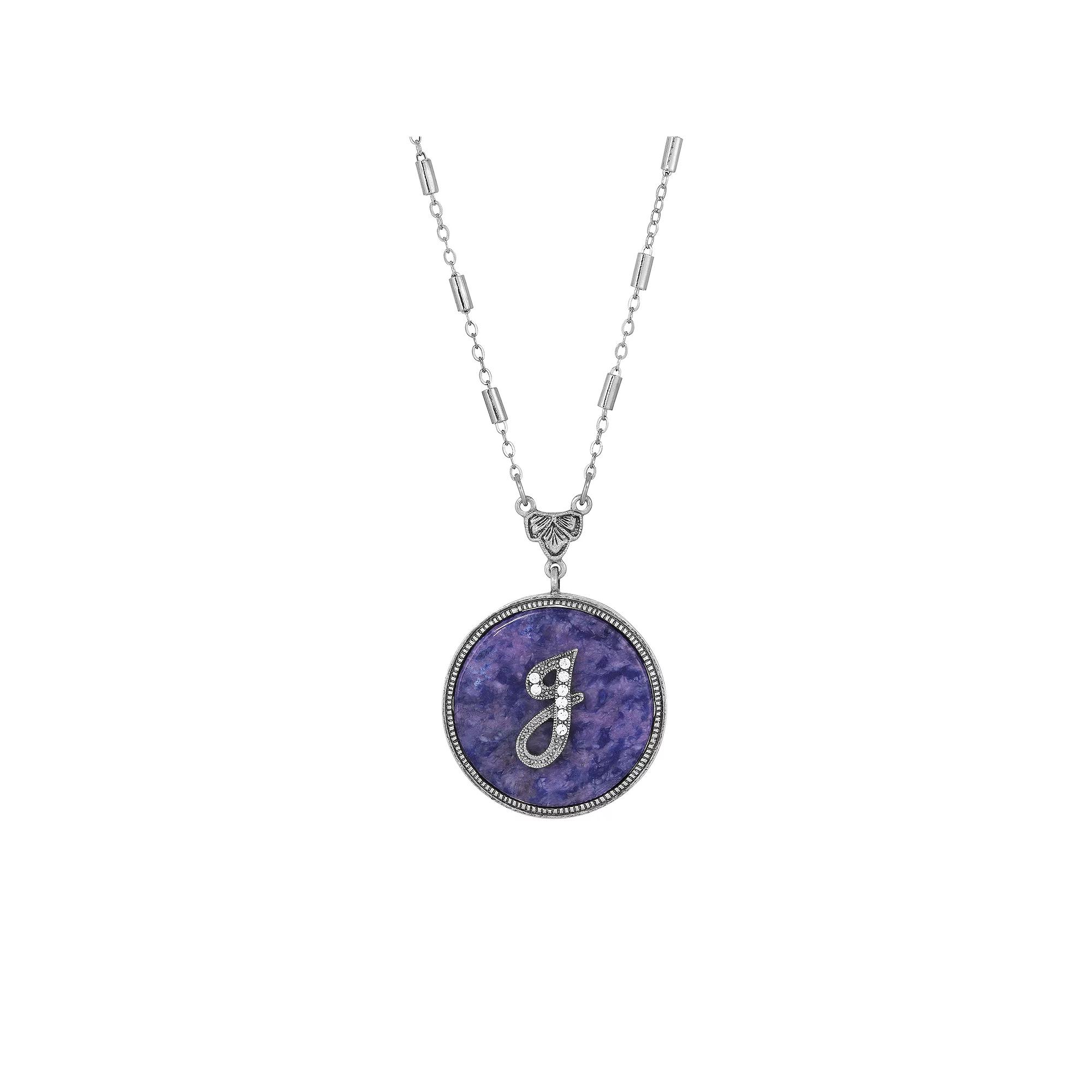1928 Silver Tone Round Initial Pendant Necklace, Women's, J Product Image